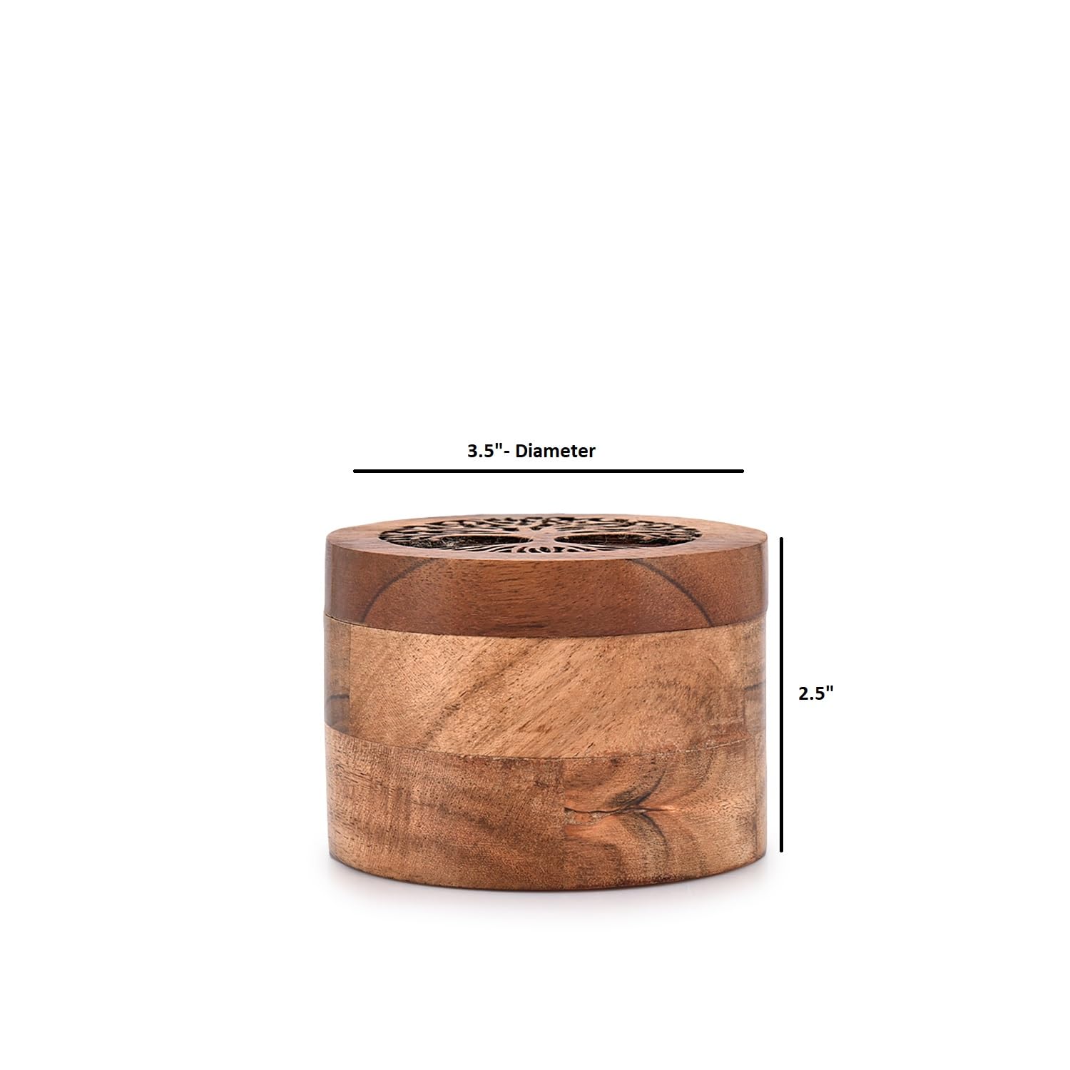 Edhas Acacia Wood Spice Cellars Box With Lid For Kitchen, Countertop, Round Storage Box For Spices (3.5'' X 3.5'' X 2.5'')