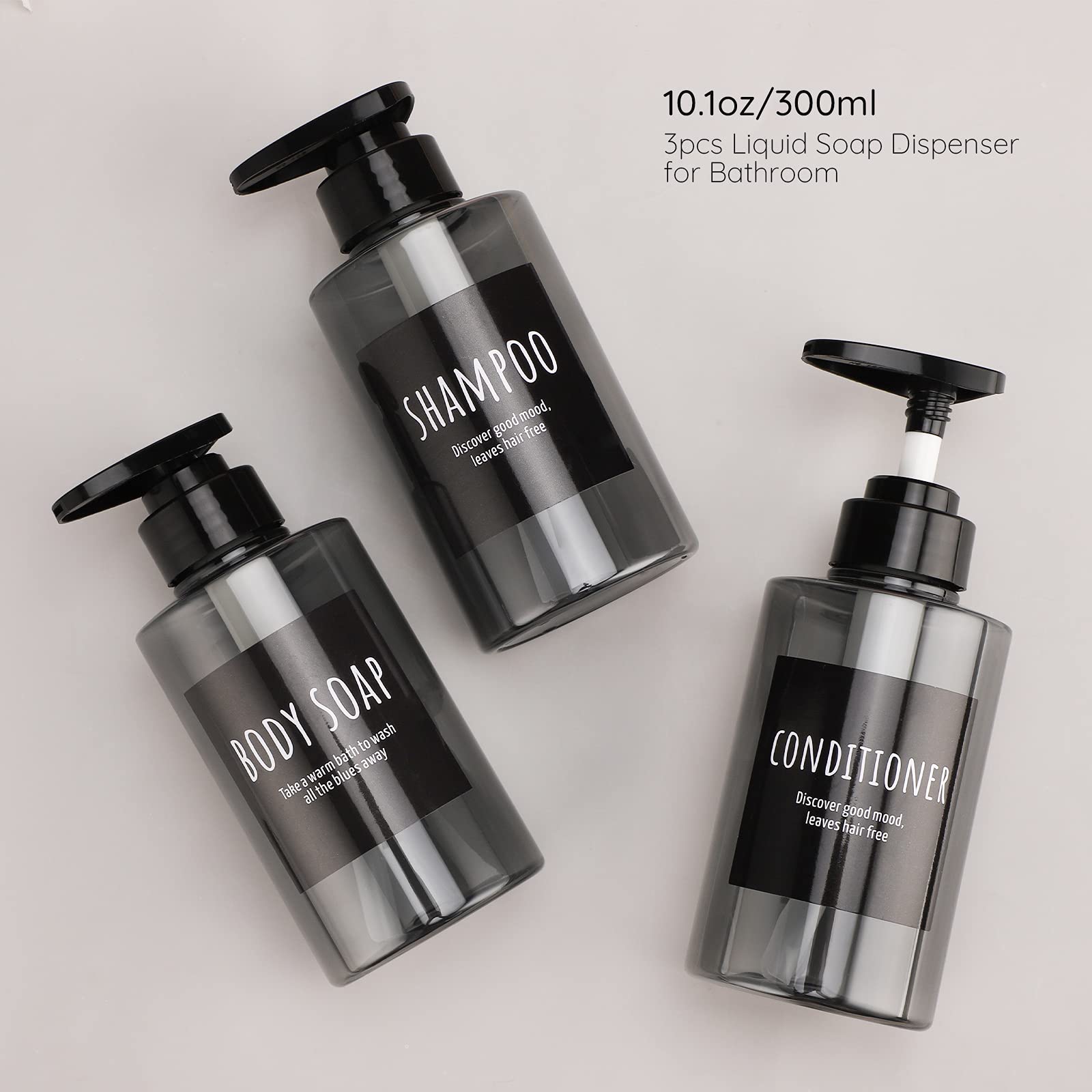 Empty Shampoo Bottles, Segbeauty 10.1Oz Plastic Pump Dispenser Bottle, 3Pcs 300Ml Refillable Shampoo Pump Bottles For Shower, Gr