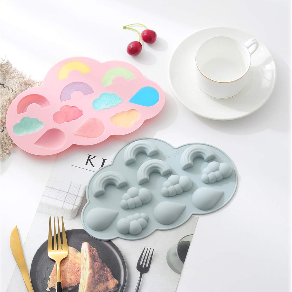 3D Rainbow Cloud Raindrop Silicone Mold 2 Pack Cake Border Fondant Molds Cake Decorating Tools Chocolate, Candy,Gumpaste Moulds