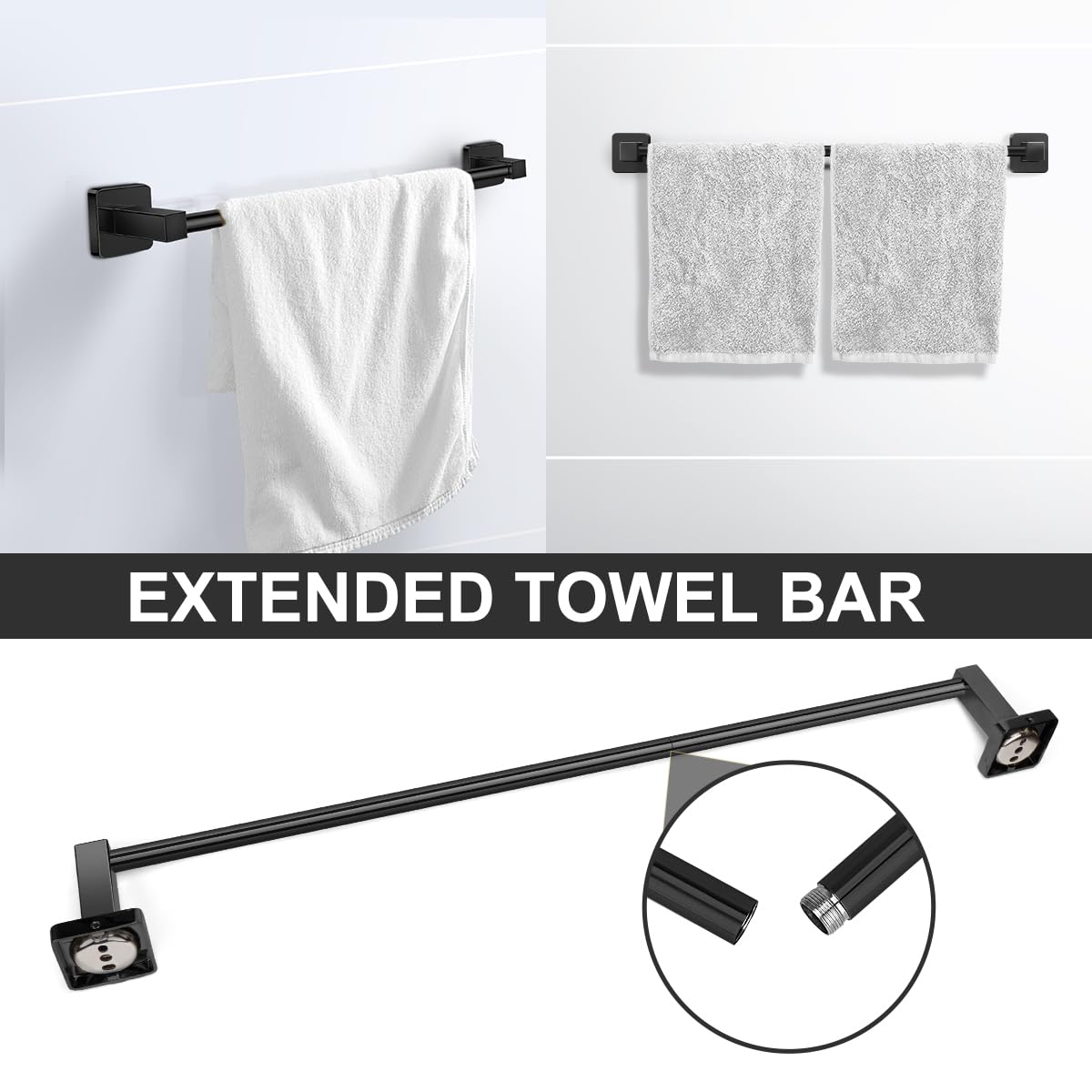 DEGULAS Bathroom Hardware Set 4 Pieces  Matte Black Towel Bar Set  Includes 24In Towel Bar  Towel Ring  Robe Towel Hooks Toilet Paper Holder  Bathroom Towel Rack Set