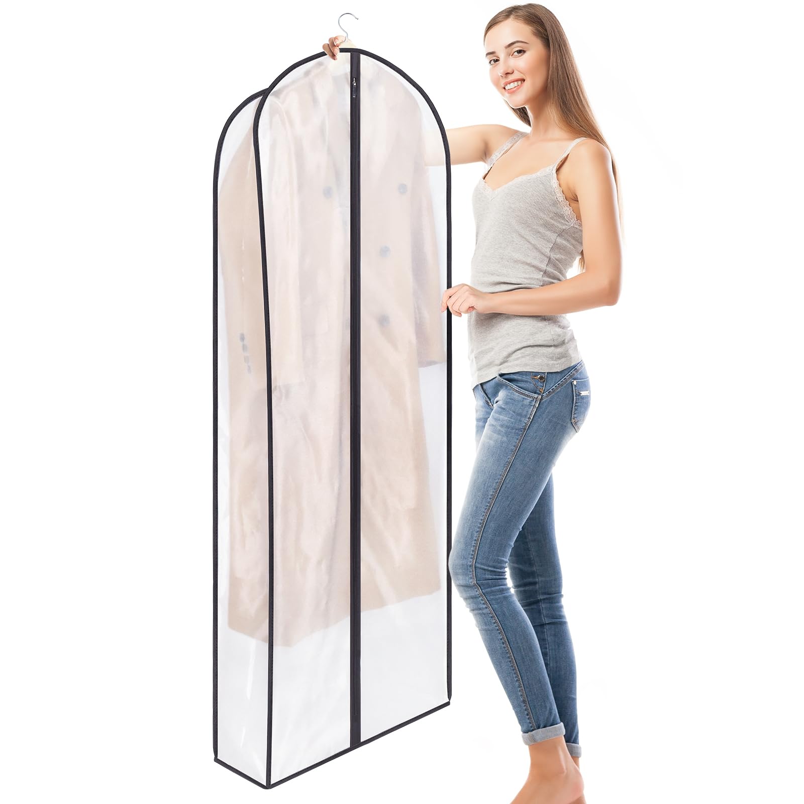 Zilink Breathable Leather Jacket Coat Storage Bags 60    Dress Bags For Gowns Long Dust Covers For Hanging Clothes With 7'' Guss