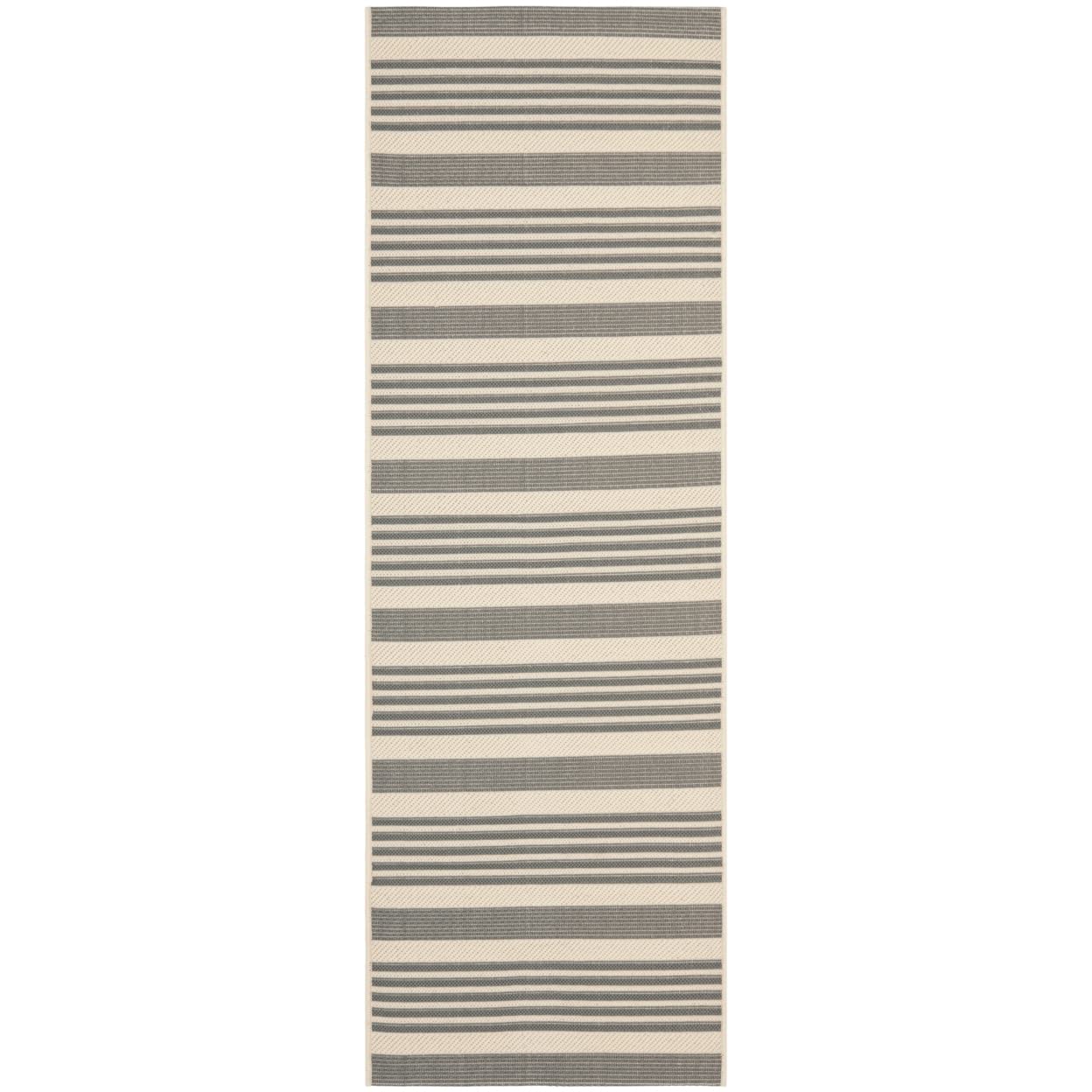 SAFAVIEH Courtyard Collection 23 x 16 Grey/Bone CY6062 Stripe Indoor/ Outdoor Patio Backyard Mudroom Runner Rug