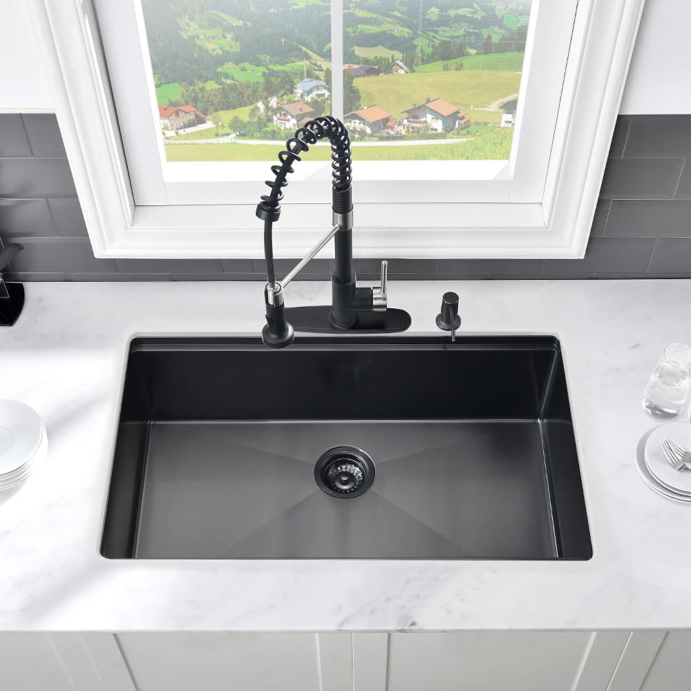 30 Inch Black Undermount Kitchen Sink Workstation-Vasoyo 30X19 Black Stainless Steel Undermount Workstation Sink 16 Gauge Deep S