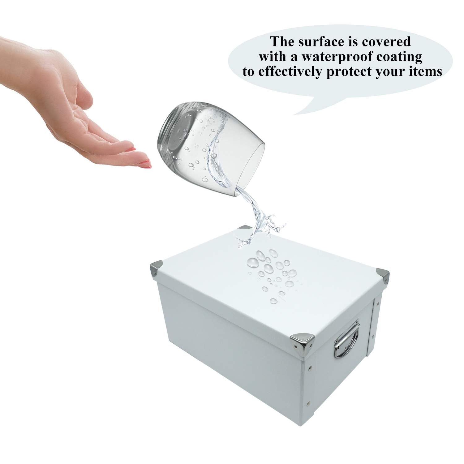 Guozi Collapsible Storage Box, Decorative Memory Box With Lid & Metal Reinforced Corners, Cardboard File Bin With Handles, Organ