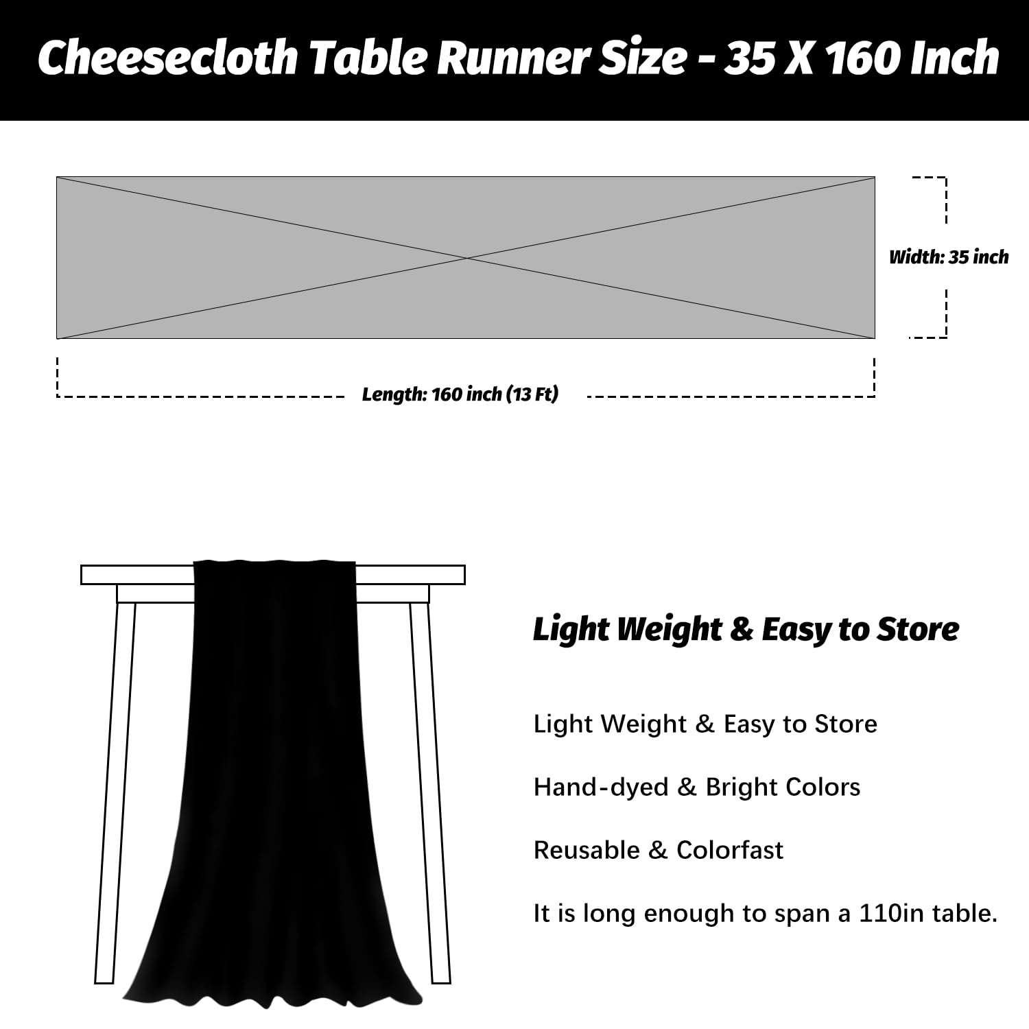Nialnant 4 Pack Black Table Runners,35 X 160 Inch Cheese Cloth Table Runner For New Year Party,Birthday Party,Wedding Decor Arch