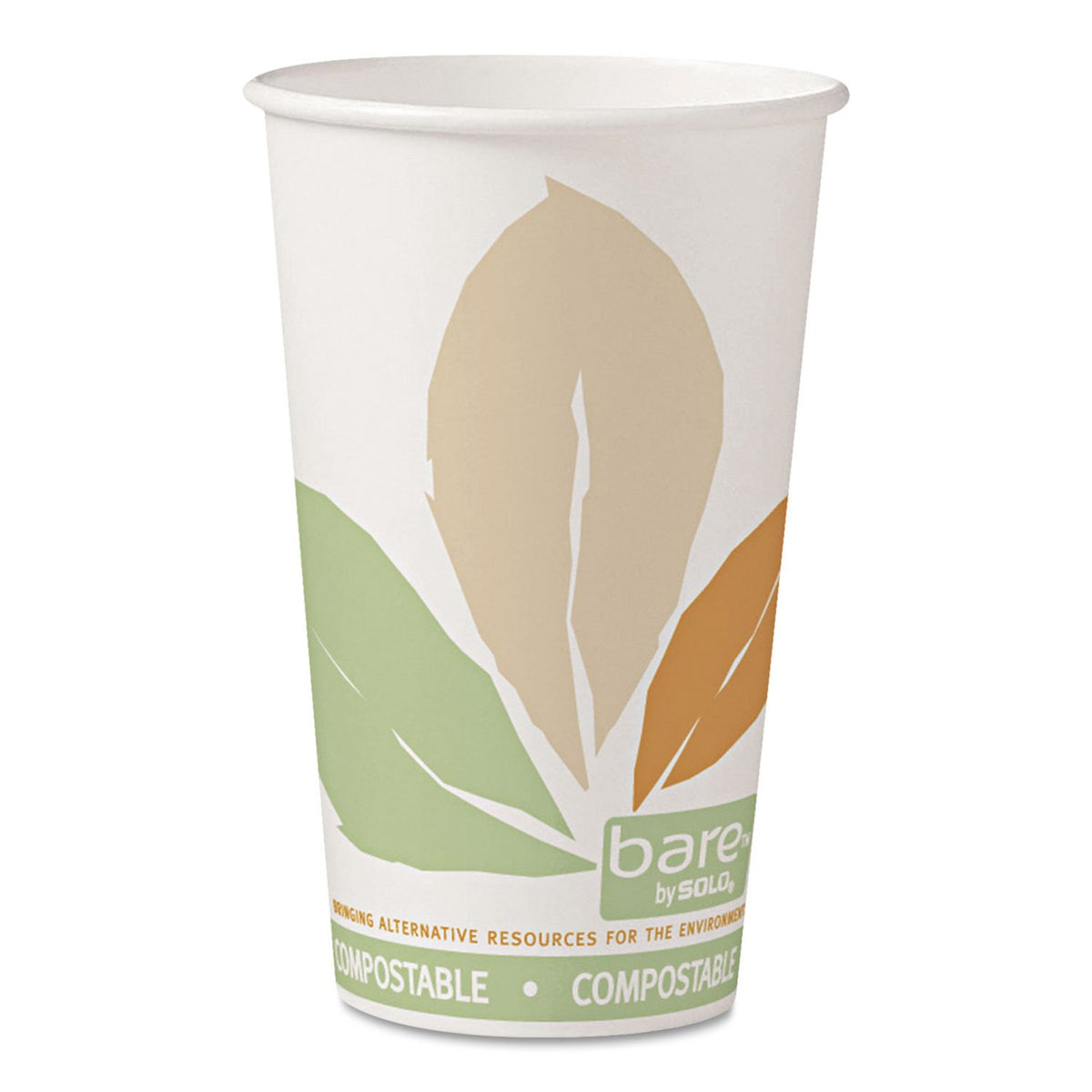 Solo Bare Eco-Forward Pla Paper Hot Cups, 16 Oz, Leaf Design, White/Green/Orange, 50/Pack