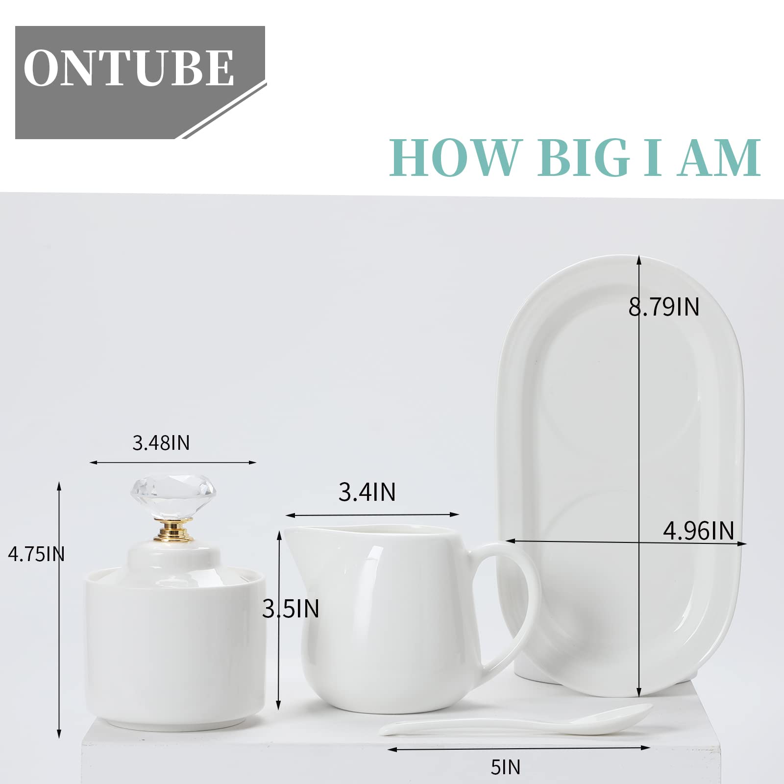 Ontube Porcelain Sugar And Creamer With Tray And Crystal Lid Set Of 4 (Gold)