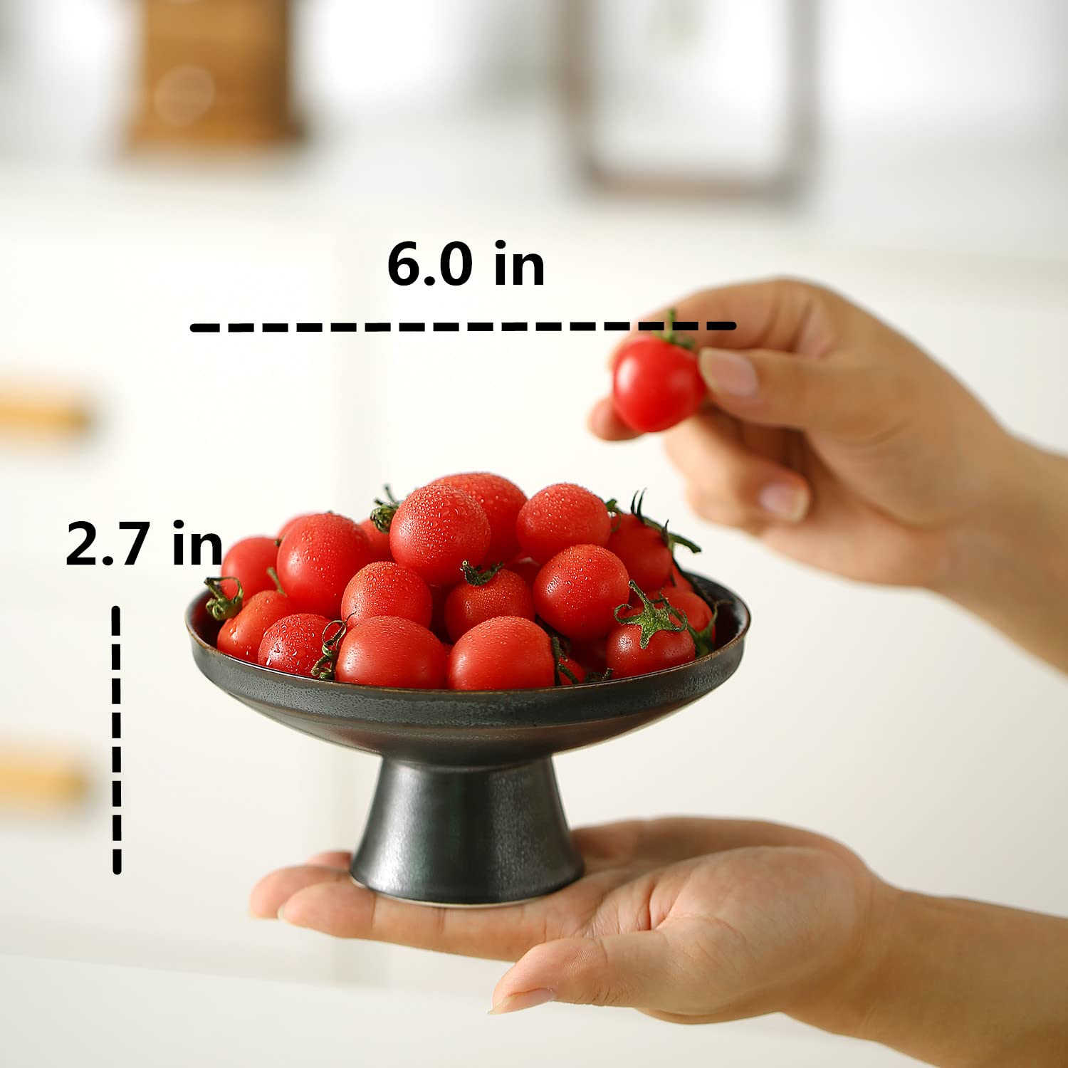 Porcelain Footed Bowl,Small Cute Snack Bowl For Ice Cream Dessert, Miso Soup, Side Dishes, Condiment (Black-Big)