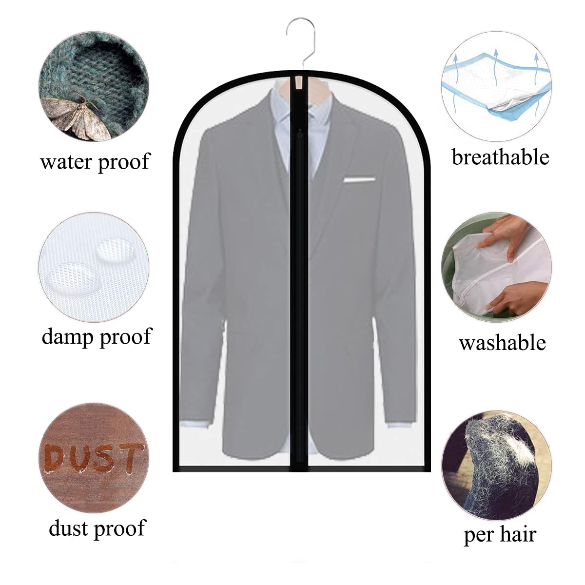 Clear Suit Bags For Closet Storage,40'' Garment Bag For Storage,12 Pack Garment Bags For Hanging Clothes,Breathable Lightweight