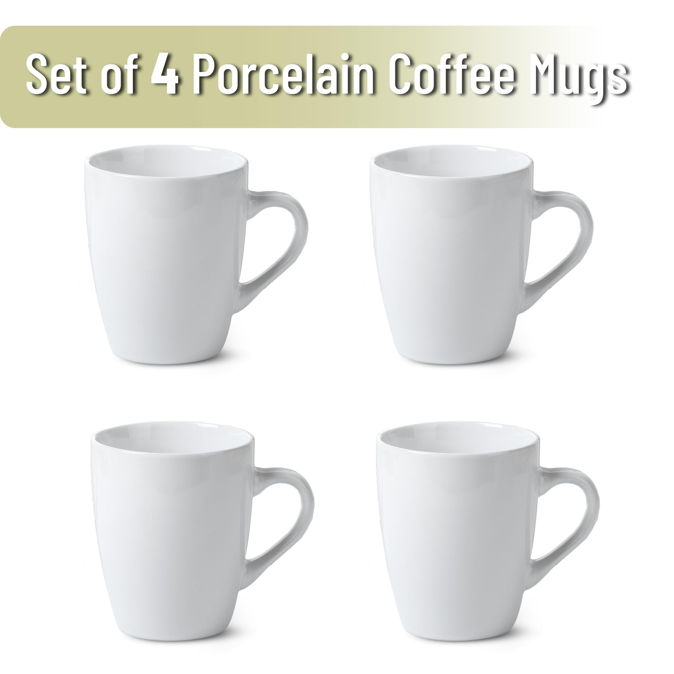 BTaT- White Coffee Mugs, Set of 4, 12 oz, Fine Bone China Porcelain, Coffee Mug Set, Christmas Gifts
