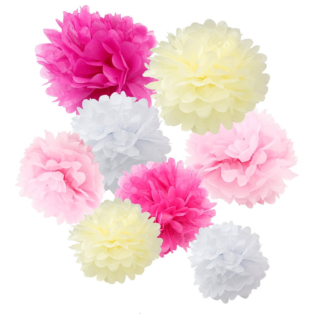 Wyzworks Set Of 8 (Assorted Pink And Cream Color Pack) 10'' 12'' 16'' Diy Tissue Pom Poms Flower Party Decorations For Weddings,