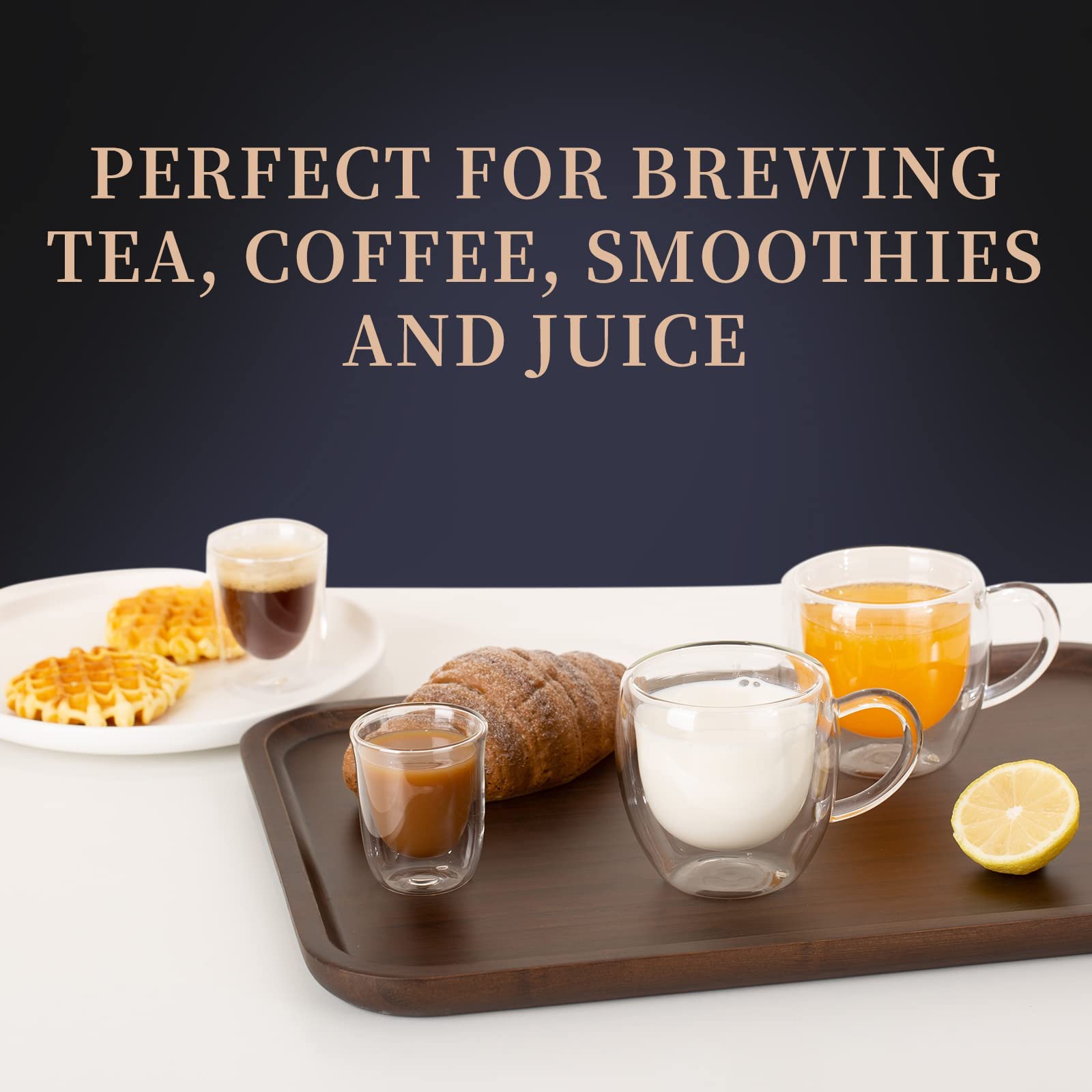 Paracity Espresso Cups Set Of 2, Double Wall Insulated Glass Coffee Mugs 5.5 Oz, Cappuccino Cups With Handle, Clear Glass Coffee