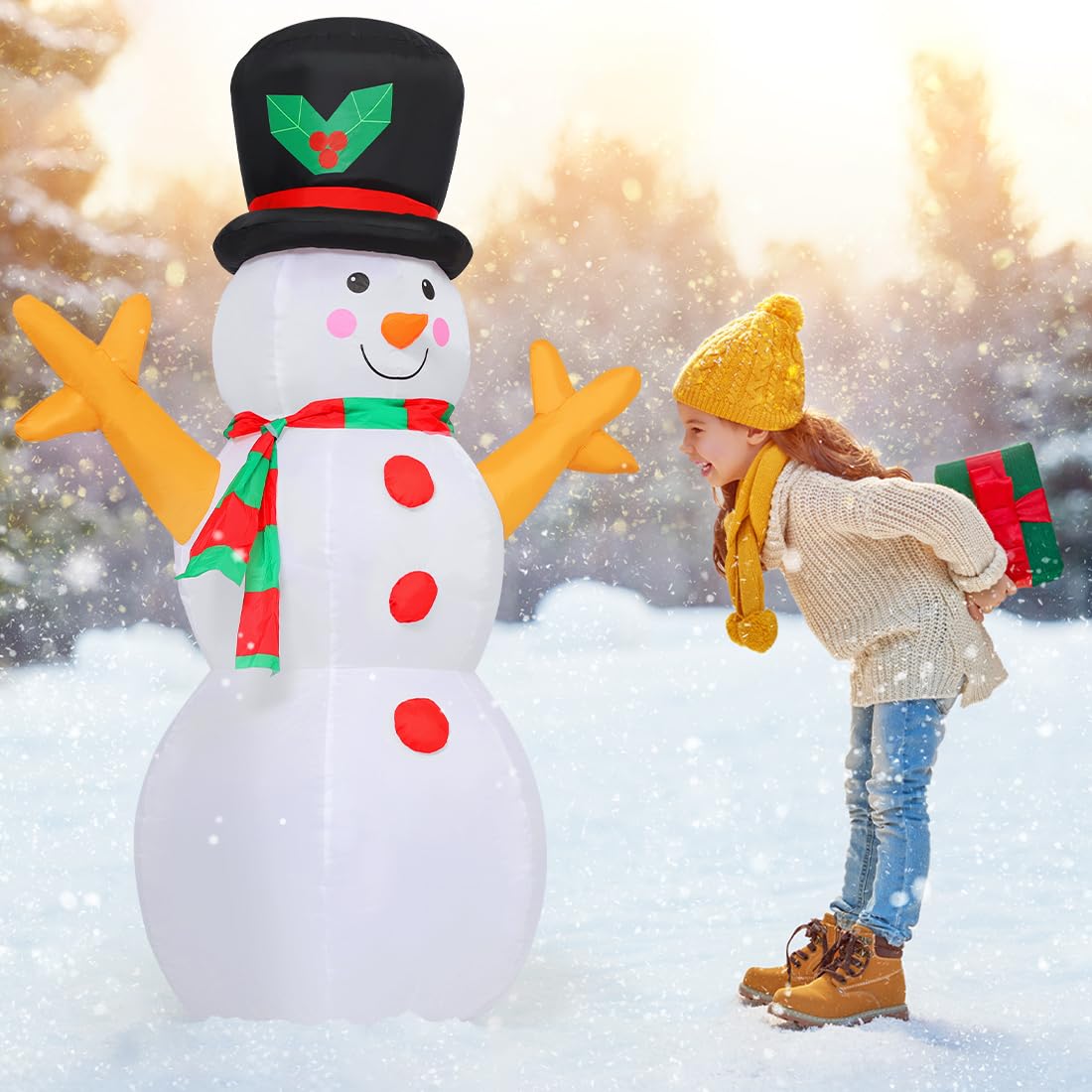 GOOSH 5 FT Christmas Snowman Inflatable Decoration Blow Up Snowman Outdoor Christmas Yard Decoration with Branch Hand Blow Up Ho