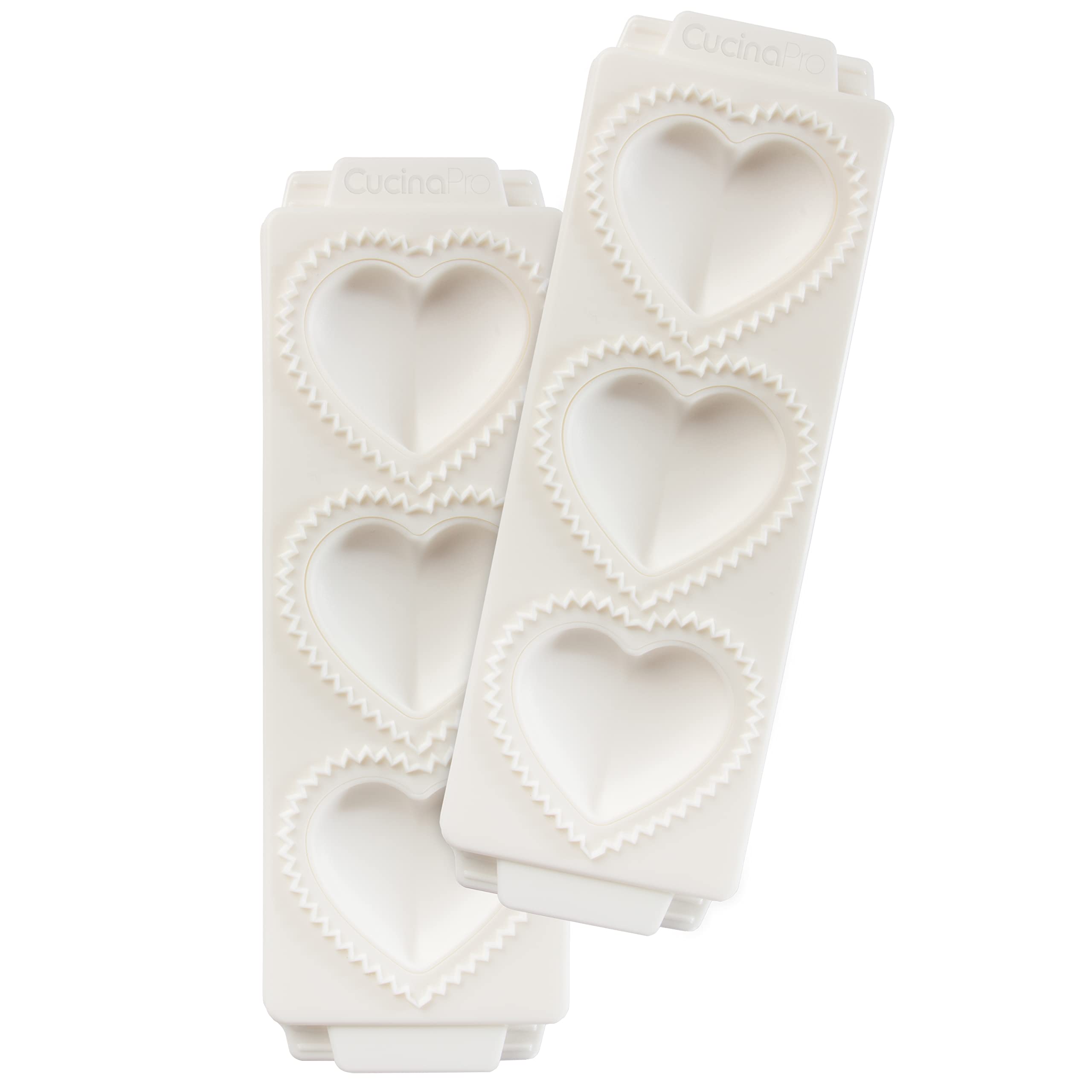 Jumbo 3'' Heart Ravioli Molds (2 Pk)- Homemade Filled Pasta Maker- 2 Pc Tray & Press Makes 3 Large Italian Raviolis At A Time, E