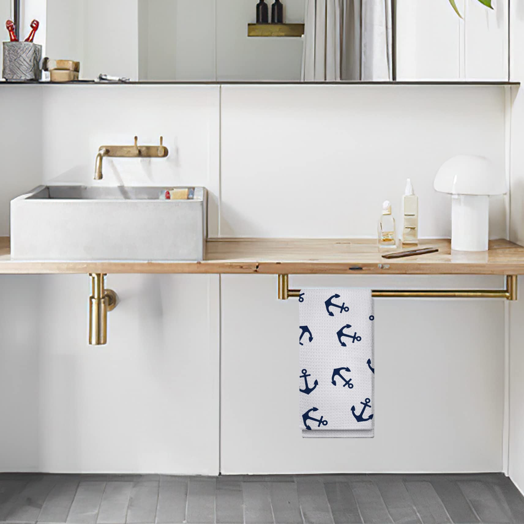 Ohsul Nautical Anchor Pattern Highly Absorbent Beach Towels Kitchen Towels Hand Towels Bath Towels,Anchor Sign Guest Towels Tea