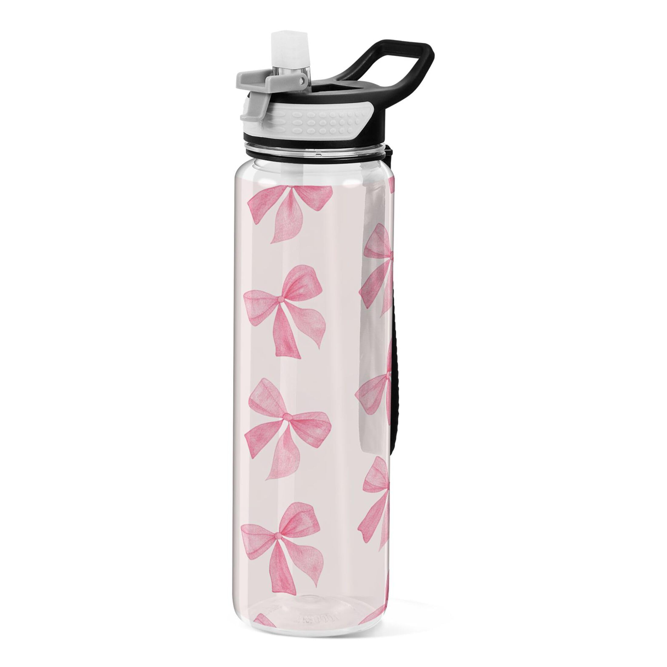 Burbuja Pink Bow 32 oz Water Bottle with Straw Lid, Leakproof & BPA Free Tritan Bottle for Gym Fitness Outdoor Sports