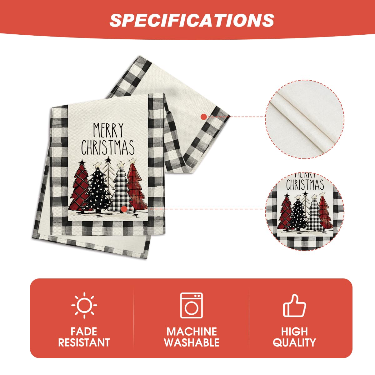 Artoid Mode Waterclor Buffalo Plaid Christmas Trees Merry Xmas Table Runner, Seasonal Winter Holiday Kitchen Dining Table Decora