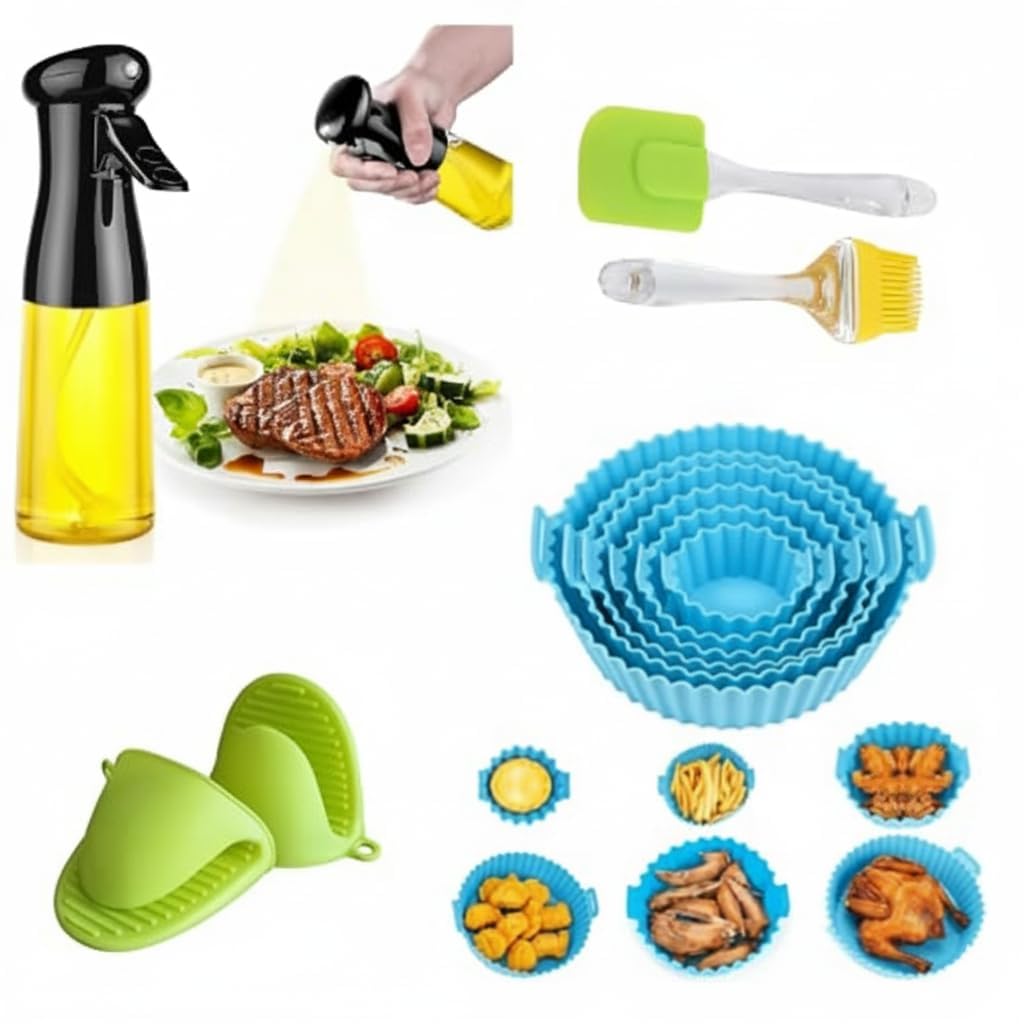 Vrudansh Microwave Oven Oil Sprayer Bottle 6 Pcs Round Reusable NonStick Air Fryer Accessories Silicone Coating Pot Basket For 