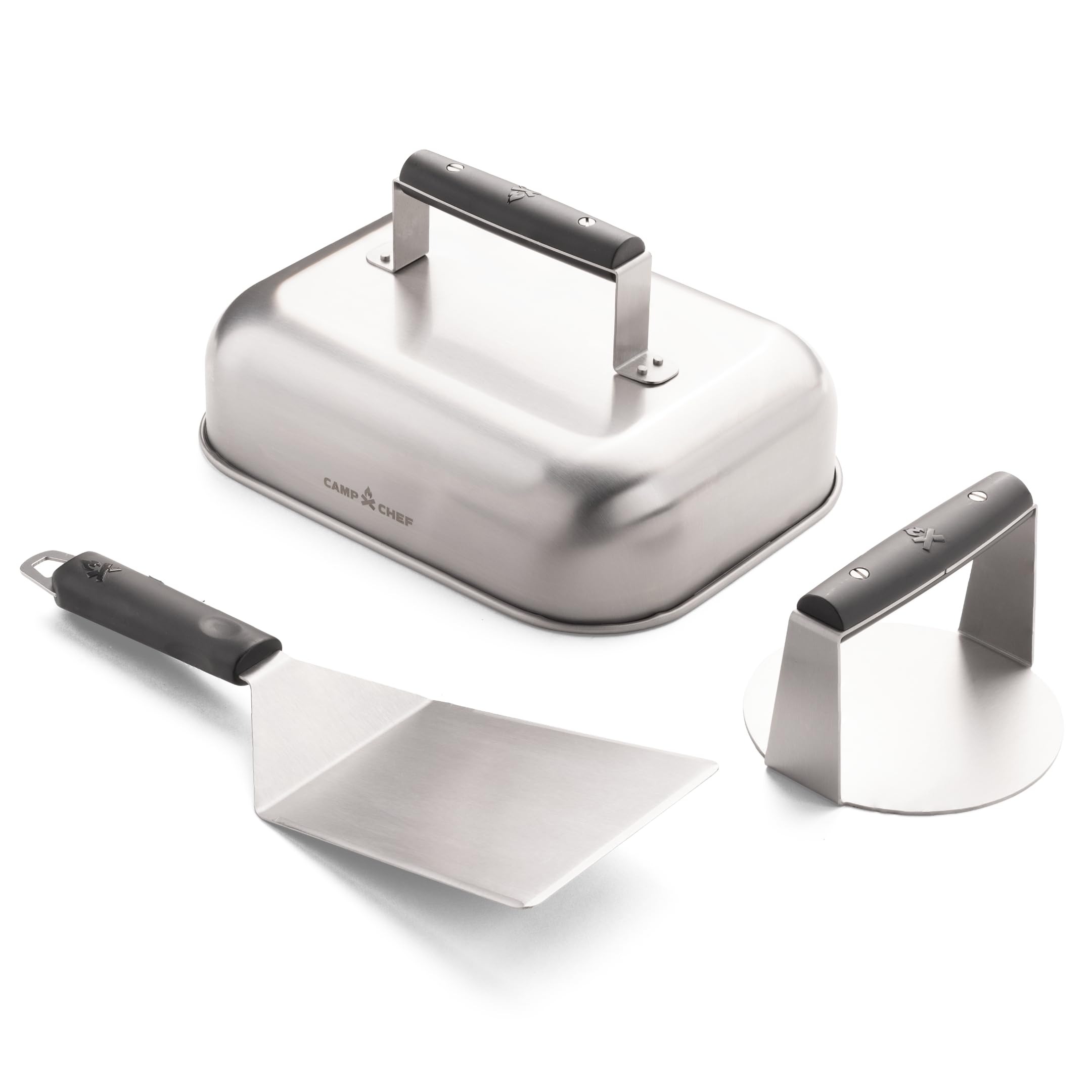 Camp Chef Smashed Burger Kit - Flat-Top Griddle Accessories Include Grill Spatula, Burger Press & Melting Dome