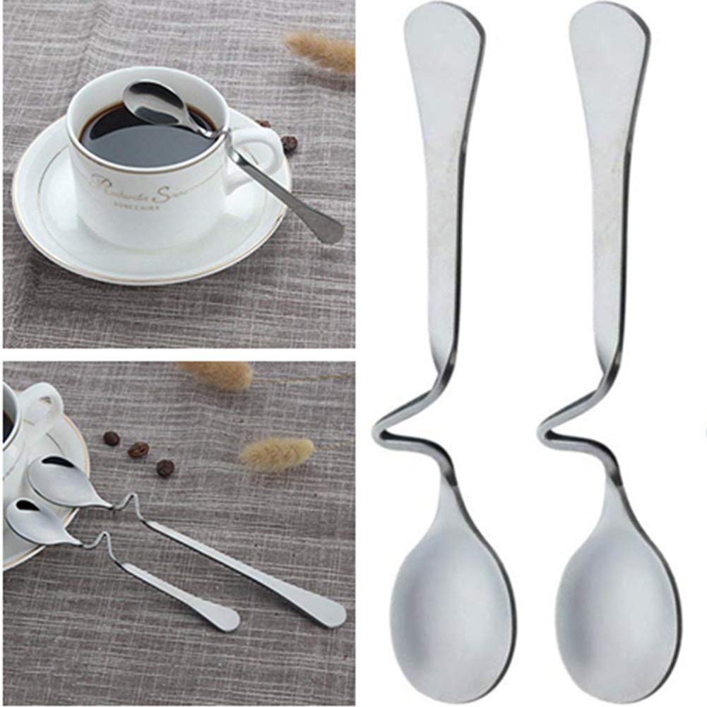 Beetoo Pack Stainless Steel Hanging Coffee Spoon Creative Bending Handle S Shape Stirring Honey Teaspoons For Tea Coffee Dessert