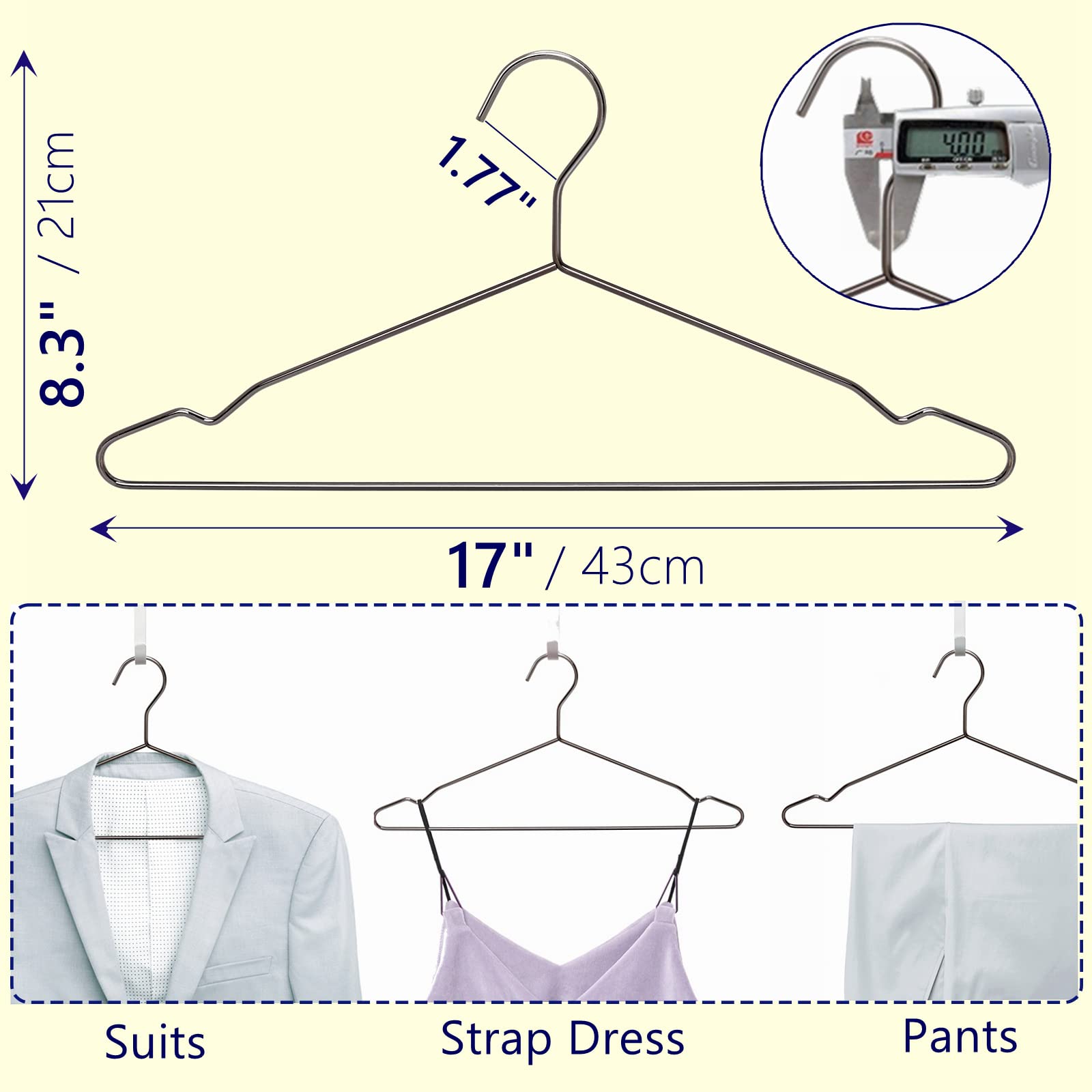 Amber Home 17'' Strong Black Metal Wire Clothes Hangers 30 Pack, Heavy Duty Coat Hangers, Standard Suit Hangers For Jacket, Shir