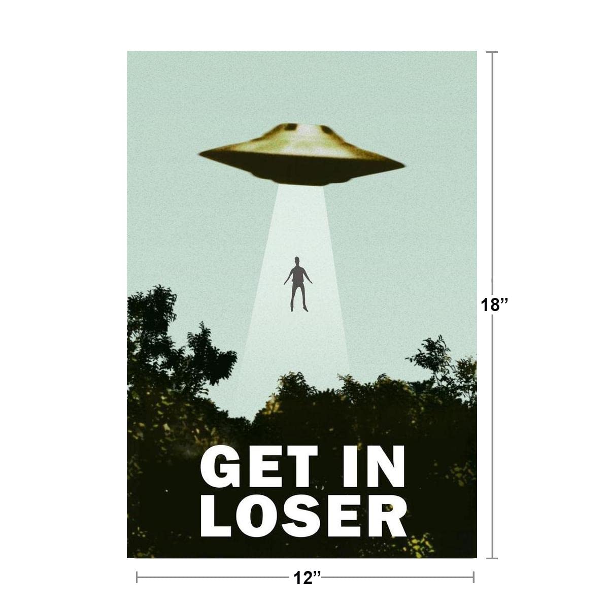 Get In Loser Ufo Alien Abduction I Want To Believe Parody Poster Funny Spaceship Beaming Up Human Being Person Cool Wall Art Pri