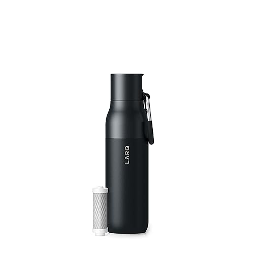 LARQ Bottle Filtered - Insulated Stainless Steel Water Bottle BPA Free with Nano Zero Technology and Long-Lasting Filters  Obsidian Black  17oz