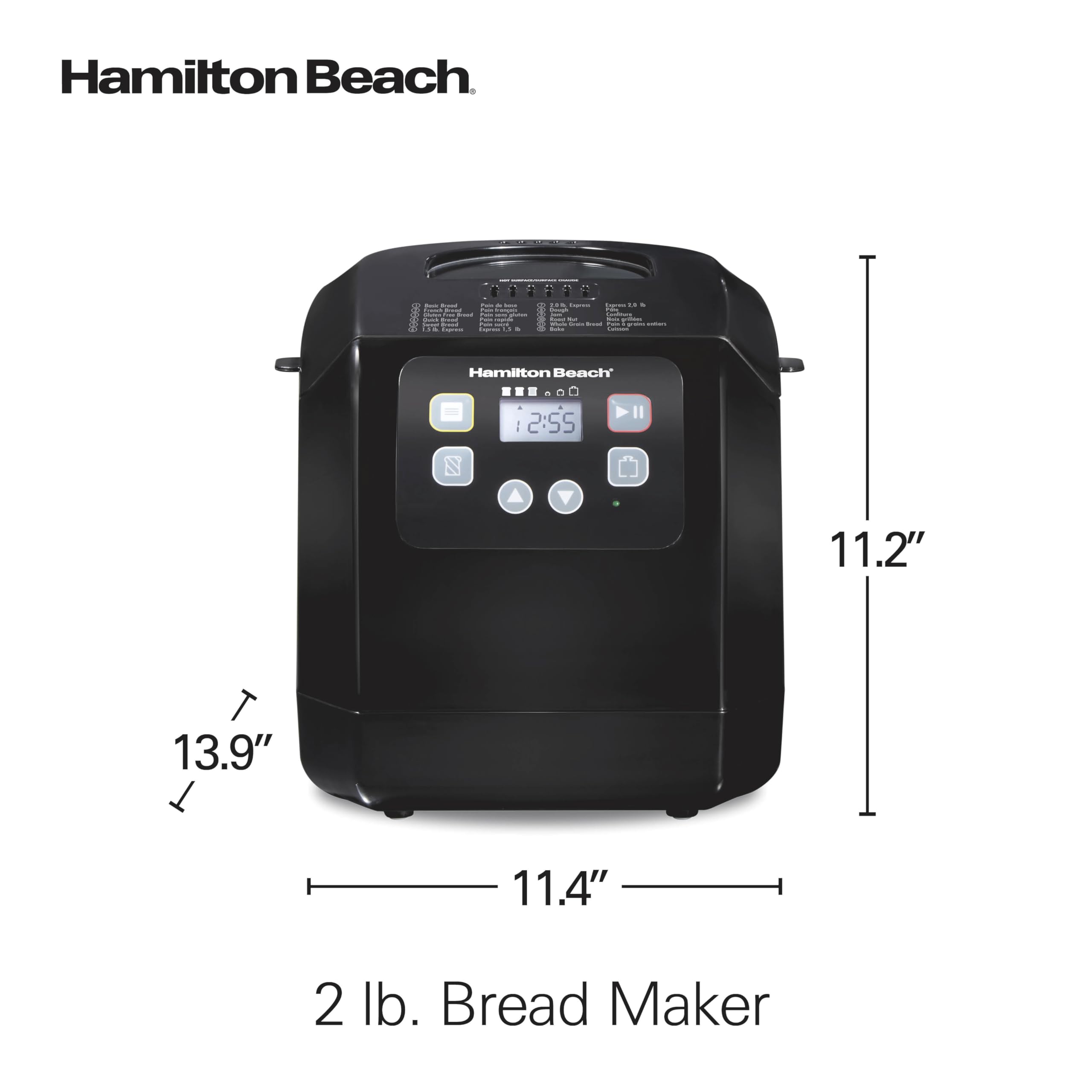 Hamilton Beach Bread Maker Machine  Digital  Programmable  12 Settings + Gluten Free  Dishwasher Safe Pan + Kneading Paddle  2 lb Capacity  Black (29982)