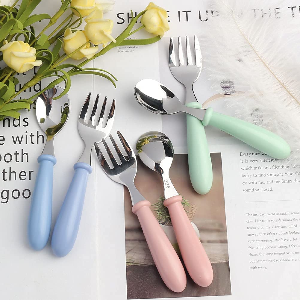 6 Pieces Toddler Utensils Kids Silverware Baby Forks and Spoons Set, Stainless Steel Childrens Safe Flatware Metal Kids Cutlery