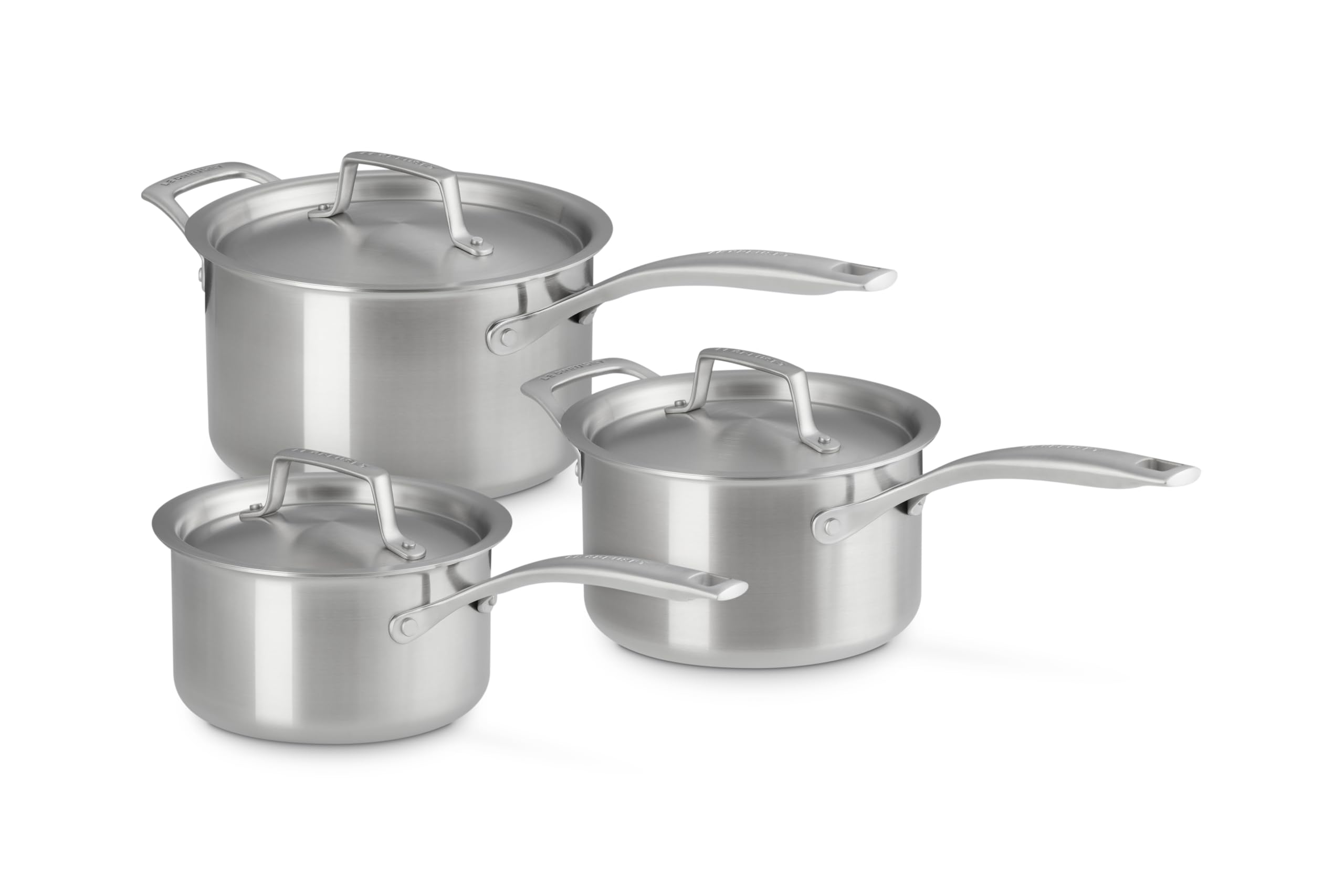 Le Creuset Essential 3Ply Stainess Steel  Set Of 316Cm, 18Cm And 20Cm Saucepan
