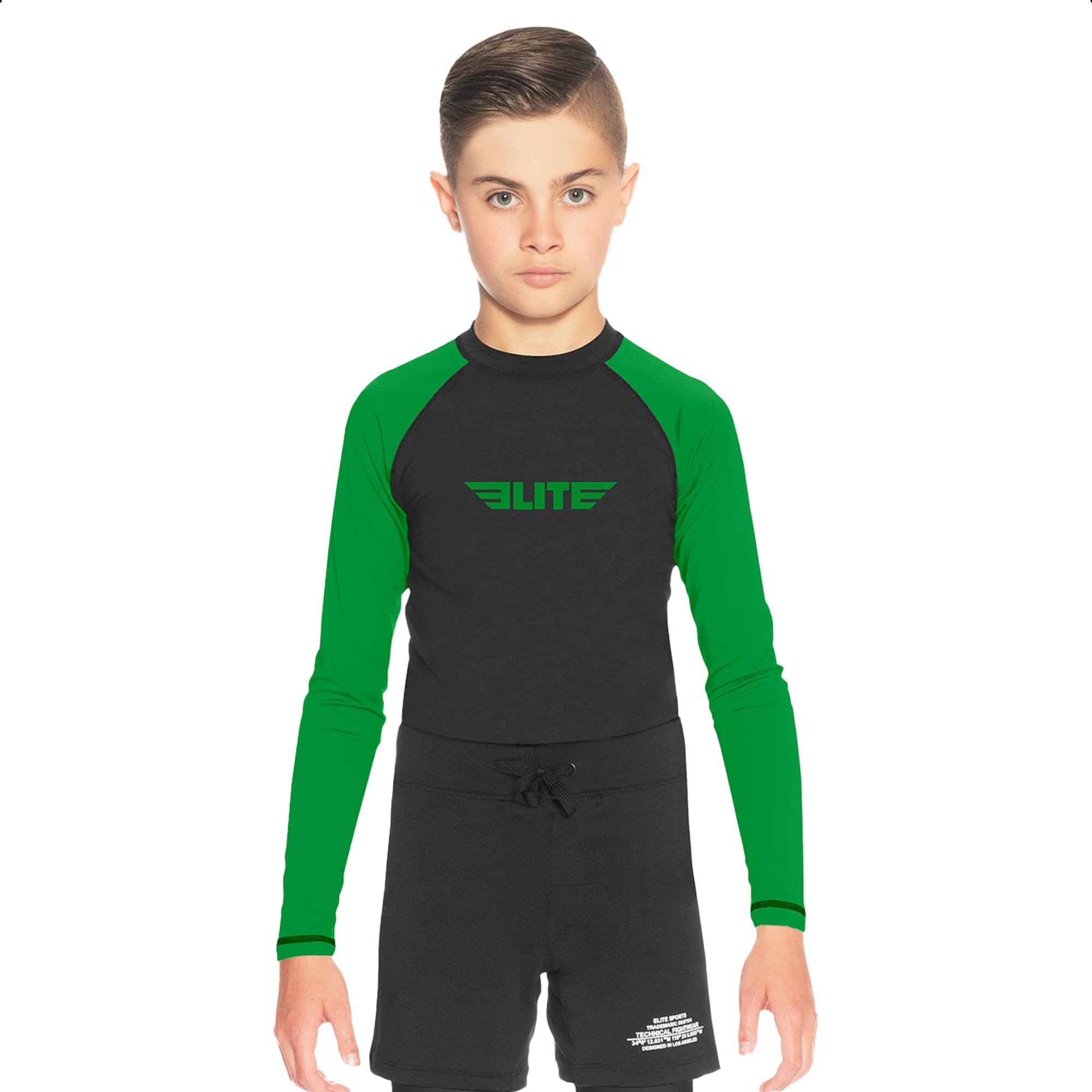 Elite Sports Rash Guards For Boys And Girls, Full Sleeve Compression Bjj Kids And Youth Rash Guard (Green, Small)
