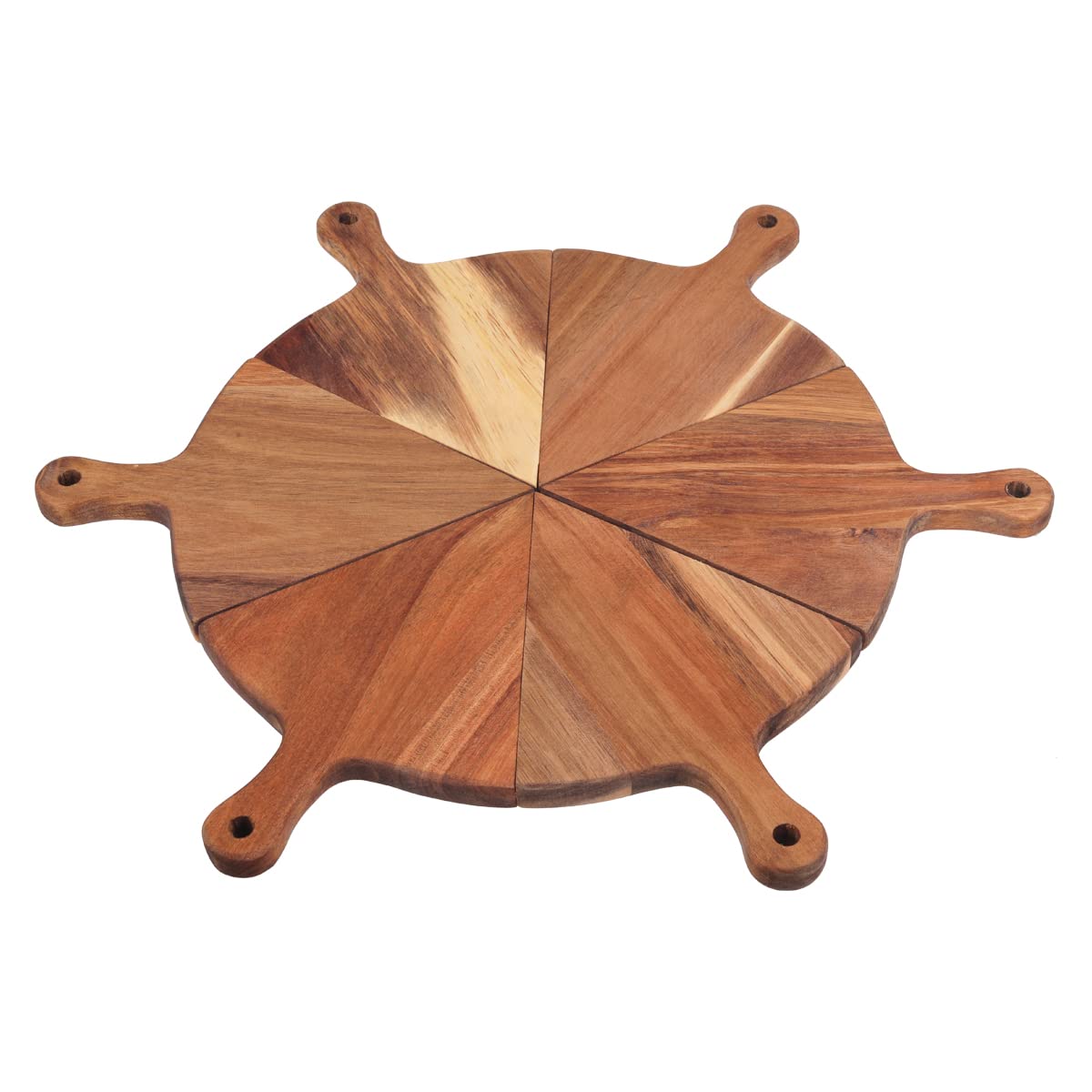 12 Inches Round Bamboo Pizza Plate Set, 6 Pcs 6 Inches Bamboo Triangle Pizza Pie Plates, Round Dish Platter Stack-Able Wooden Pi