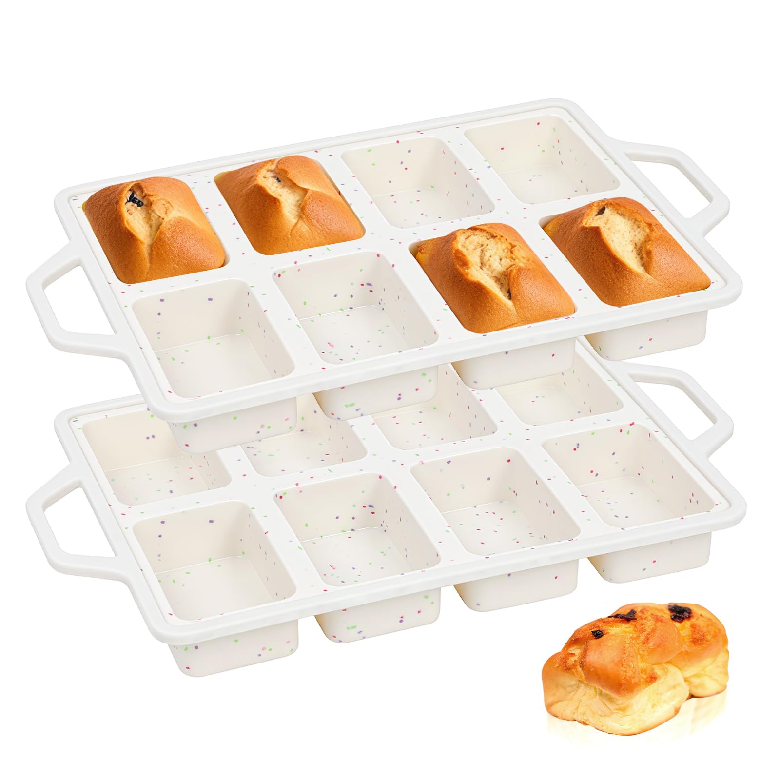 2 Pack 8Cavity Mini Silicone Loaf Pans, BPAFree Reinforced Rim For Treats