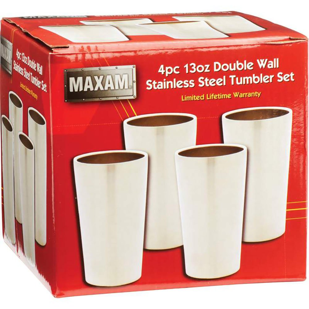 Maxam Kitchen Utensil 4 Piece Double Wall Stainless Steel Tumbler Set, 13 Oz, Silver