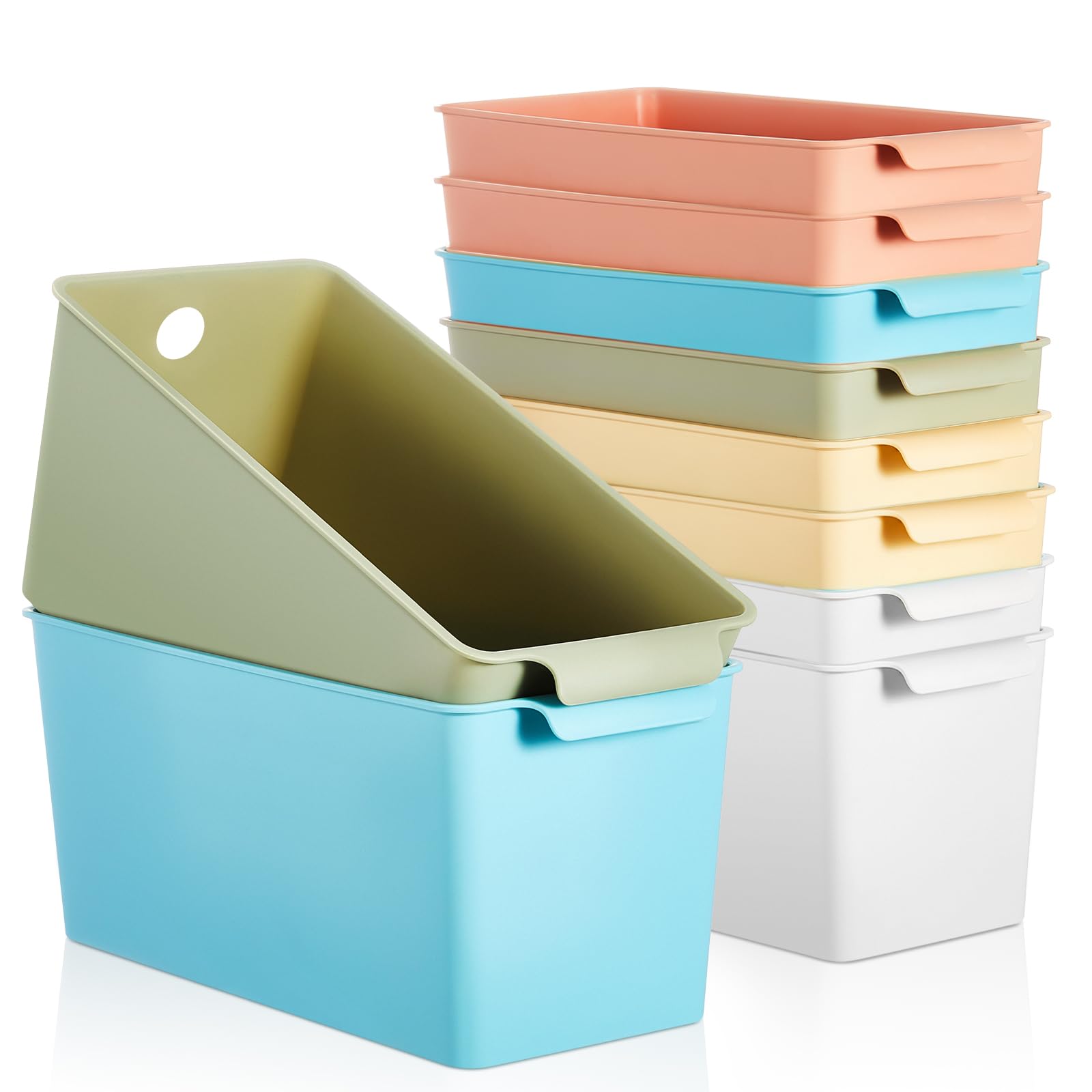 Mumufy 12 Pcs Book Bins for Easy Access Storage Basket Sturdy Book Storage Containers and Organization for Home Use, 11.2 x 5 x 