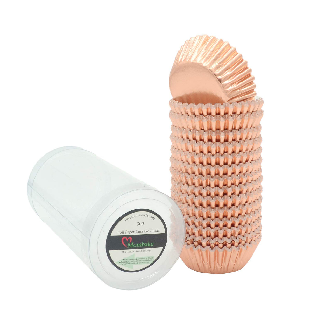 Mombake Mini Rose Gold Foil Cupcake Liners Muffin Baking Cups For Party And More, 300-Count