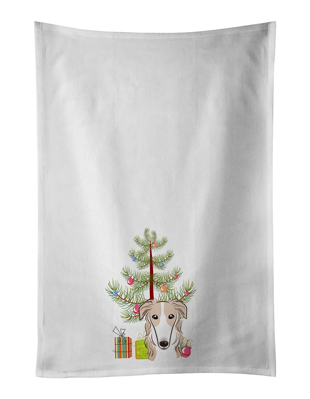 Christmas Tree and Borzoi White Kitchen Towel Set of 2