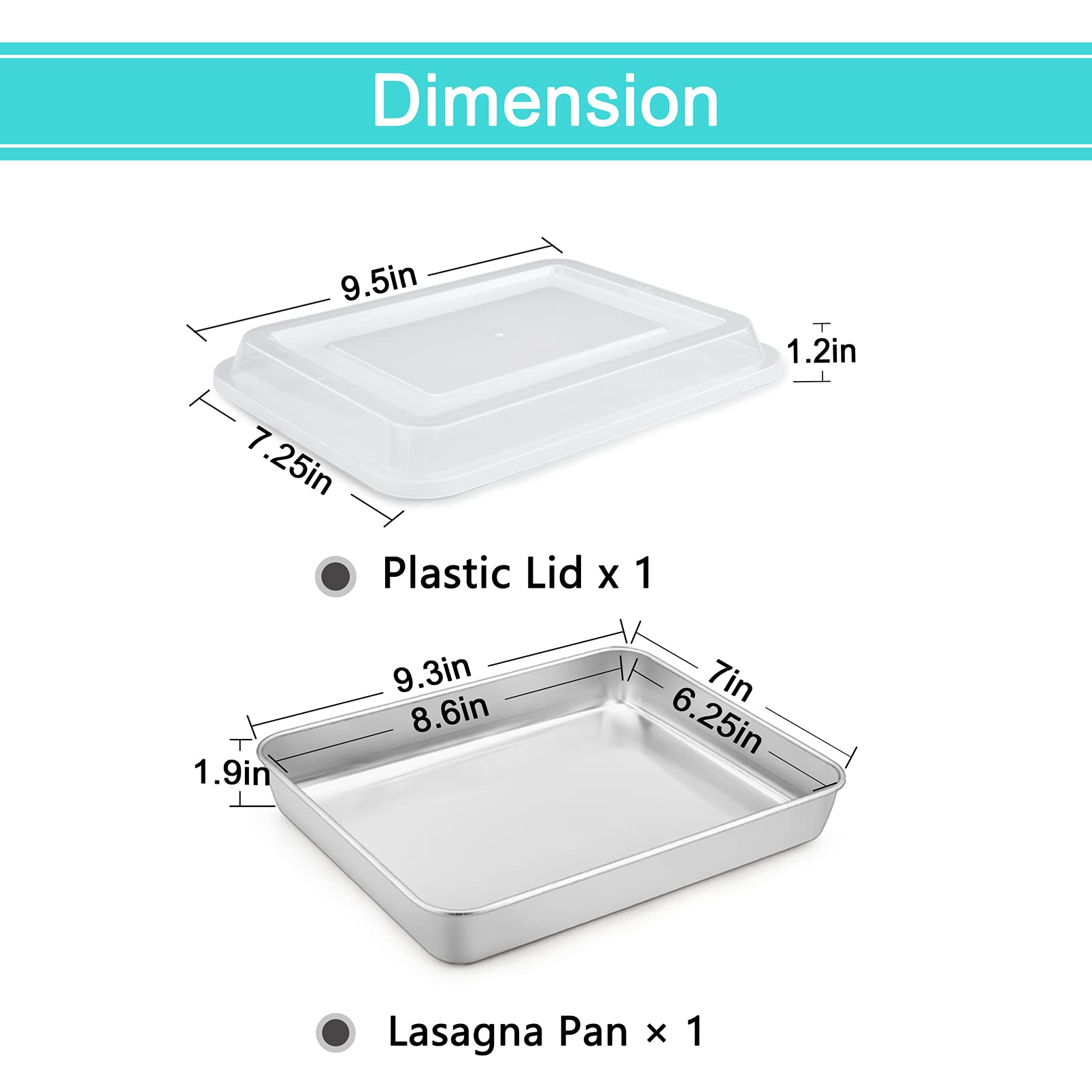 Teamfar Rectangular Cake Pan With Lid, 9.3 X 7 Stainless Steel Small Lasagna Baking Roasting Pan, Non-Toxic & Deep Side, Dishwas