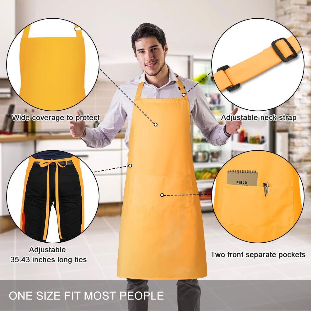Jubatus 2 Pack Bib Aprons With 2 Pockets Cooking Chef Kitchen Apron For Women Men, Yellow