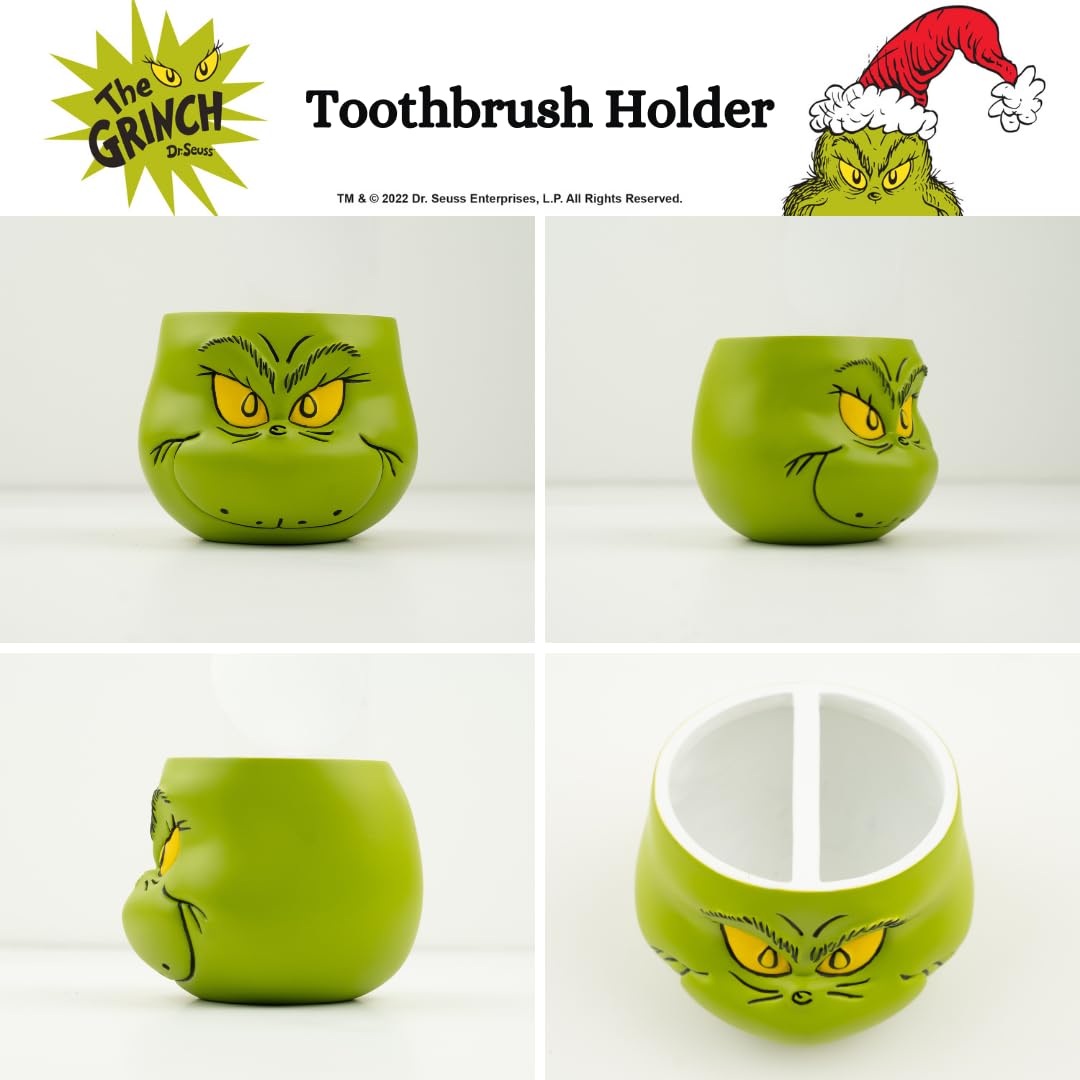 Collectibles Dr. Seuss' The Grinch Holiday Christmas Toothbrush Holder - Makeup Brushes/Pens Tumbler, (Officially Licensed Produ