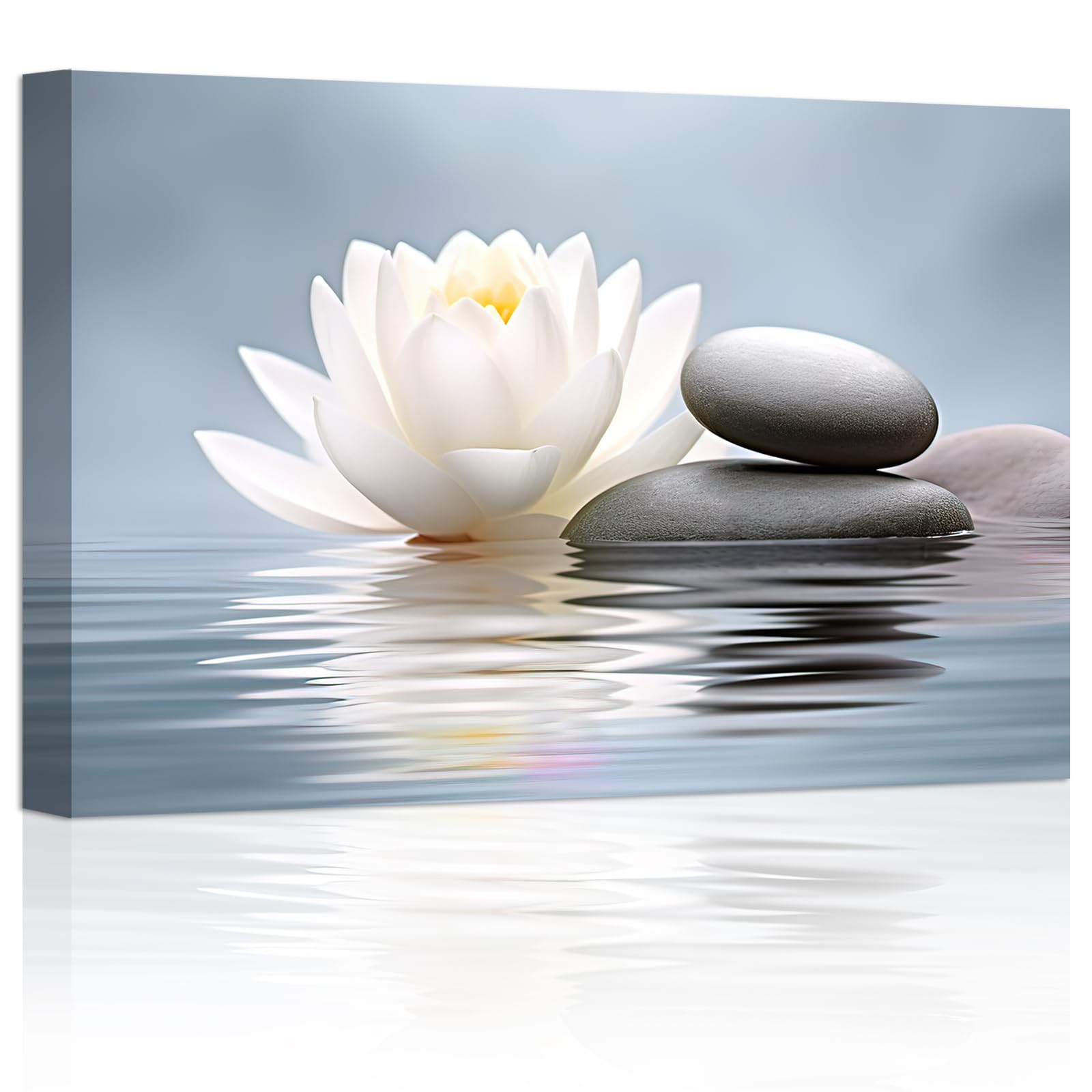 Lzimu Zen Wall Art Lotus Flowers Stones On Water Pictures Water Lily Canvas Prints Bathroom Decor Spa Artwork For Yoga Studio Me