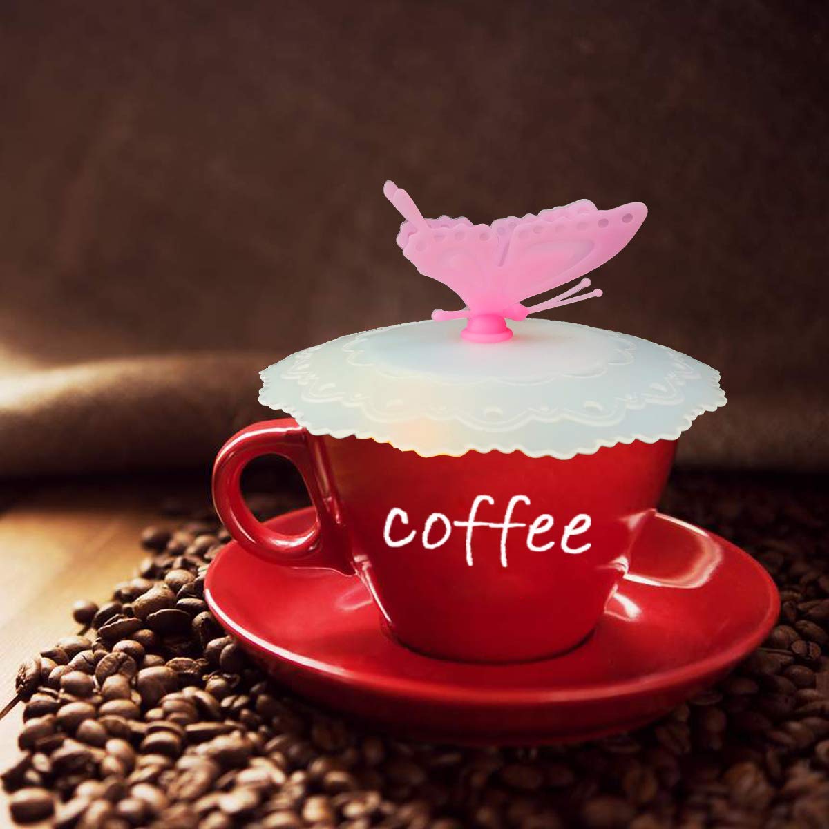 12Pcs Creative Flexible Butterfly Flower Mug Cover From Anti-Dust Airtight Seal Silicone Drink Cup Lids Tea Coffee Mugs Lids Whi