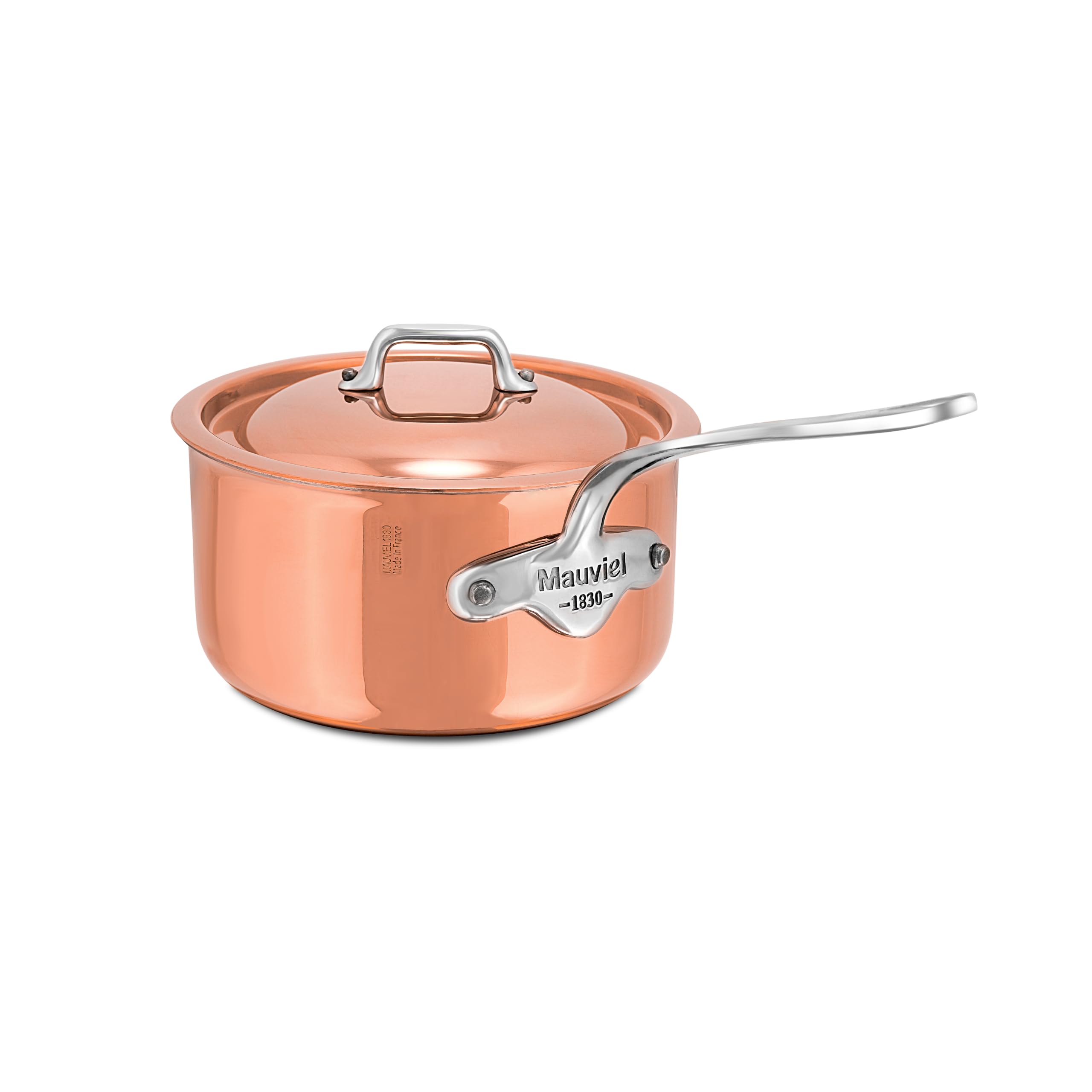 Mauviel M6S 6Ply Polished Copper & Stainless Steel Sauce Pan With Lid, And Cast Stainless Steel Handle, Suitable For All Types 