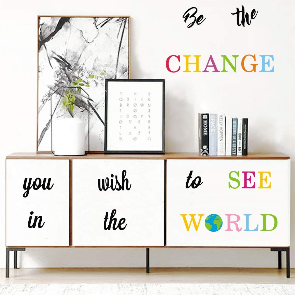 Toarti Be The Change You Wish To See In The World Wall Decals, Inspirational Quotes Wall Stickers, Colorful Lettering Wall Art F