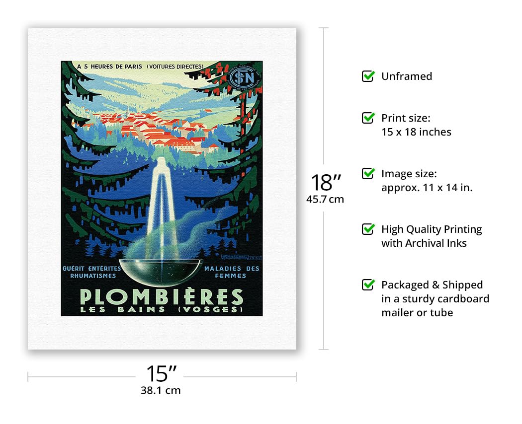 Mineral Baths At Plombi  Res-Les-Bains Vosges France - Vintage Travel Poster By Adrien S  N  Chal C.1939 - Fine Art Rolled Canva