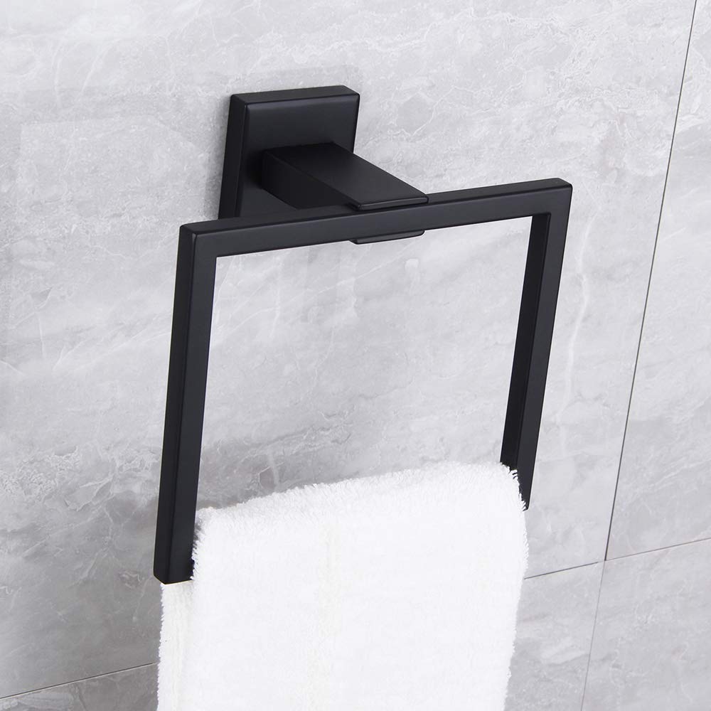 Kimzcn Matte Black Hand Towel Holder For Bathroom Sus 304 Stainless Steel Towel Ring Simple Square Towel Hanger Heavy Duty Hand