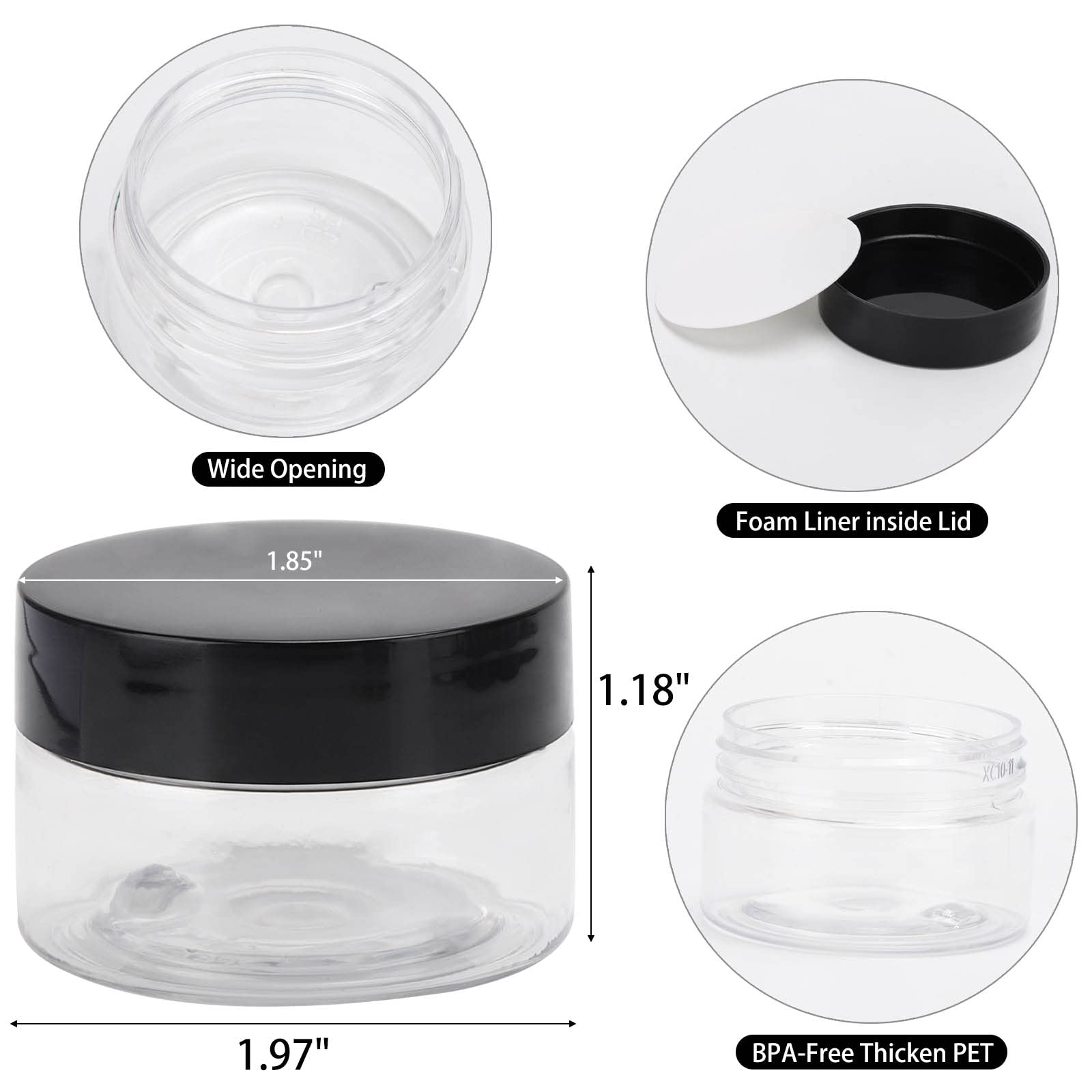 50 Count 1Oz Cosmetic Containers With Lids Bpa Free Plastic Sample Containers Empty Makeup Containers Refillable Cosmetic Jars L