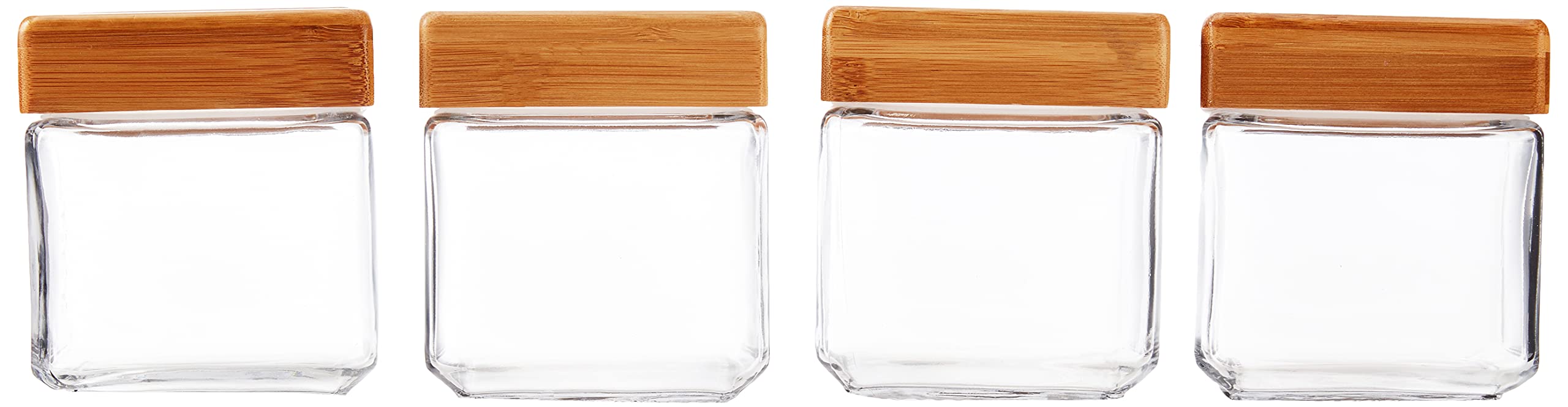 Anchor Hocking 1-Quart Stackable Jars With Bamboo Lids, Set Of 4, Clear Glass -