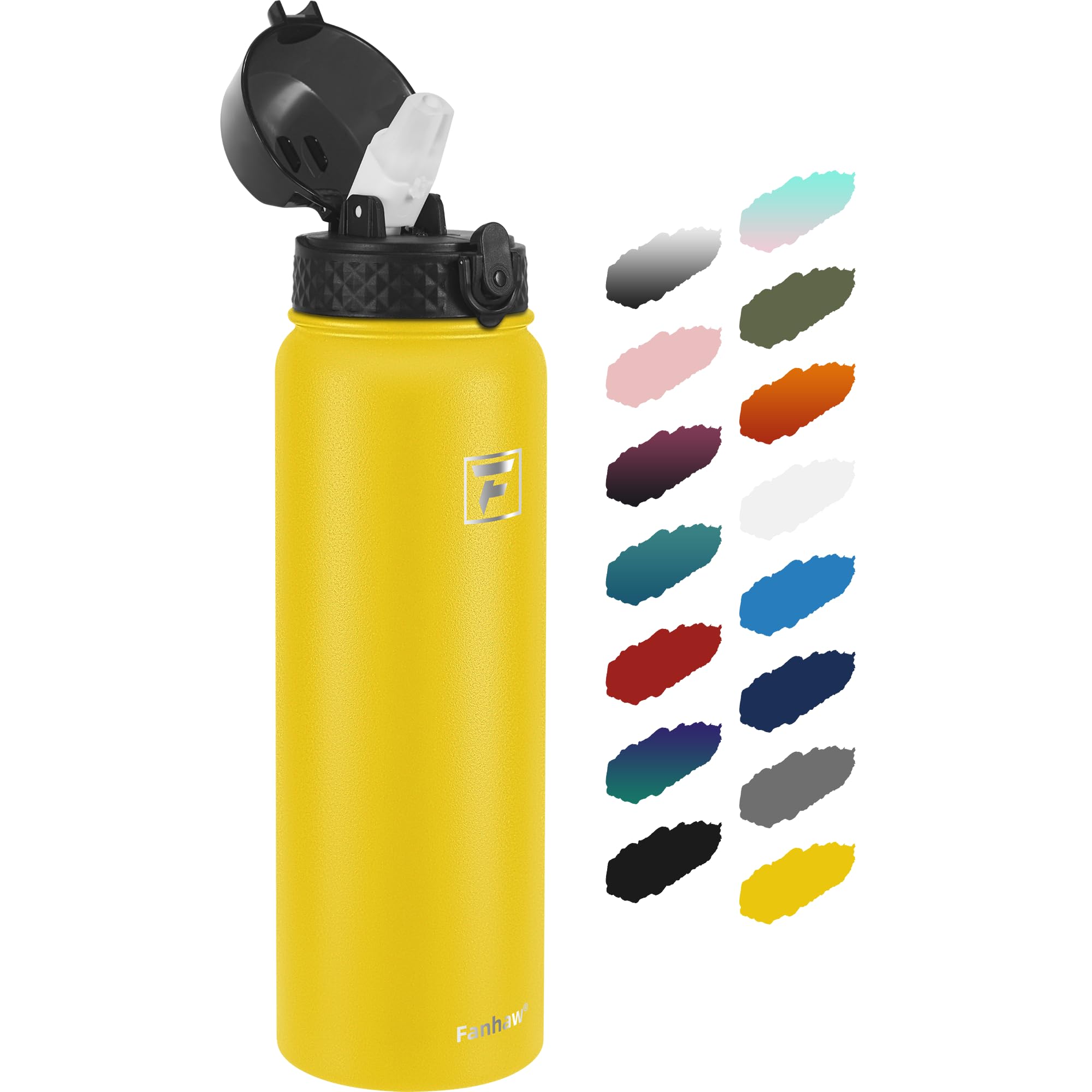 Fanhaw 32 oz Insulated Stainless Steel Water Bottle with Straw Lid, Leakproof Sports Bottle for Men, Women & Teens (Yellow)