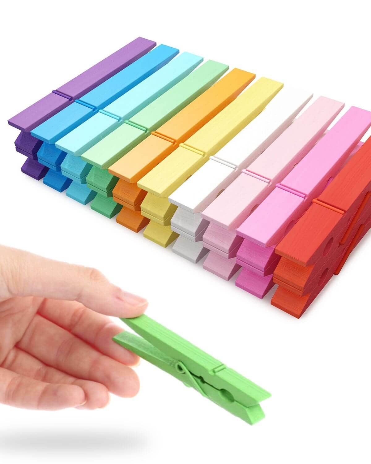 Colored Clothespins, Colorful Clothes Pins Wooden Clips Rainbow Colors 50 Pack Decorative Crafts Pegs Photos Pictures Decoration